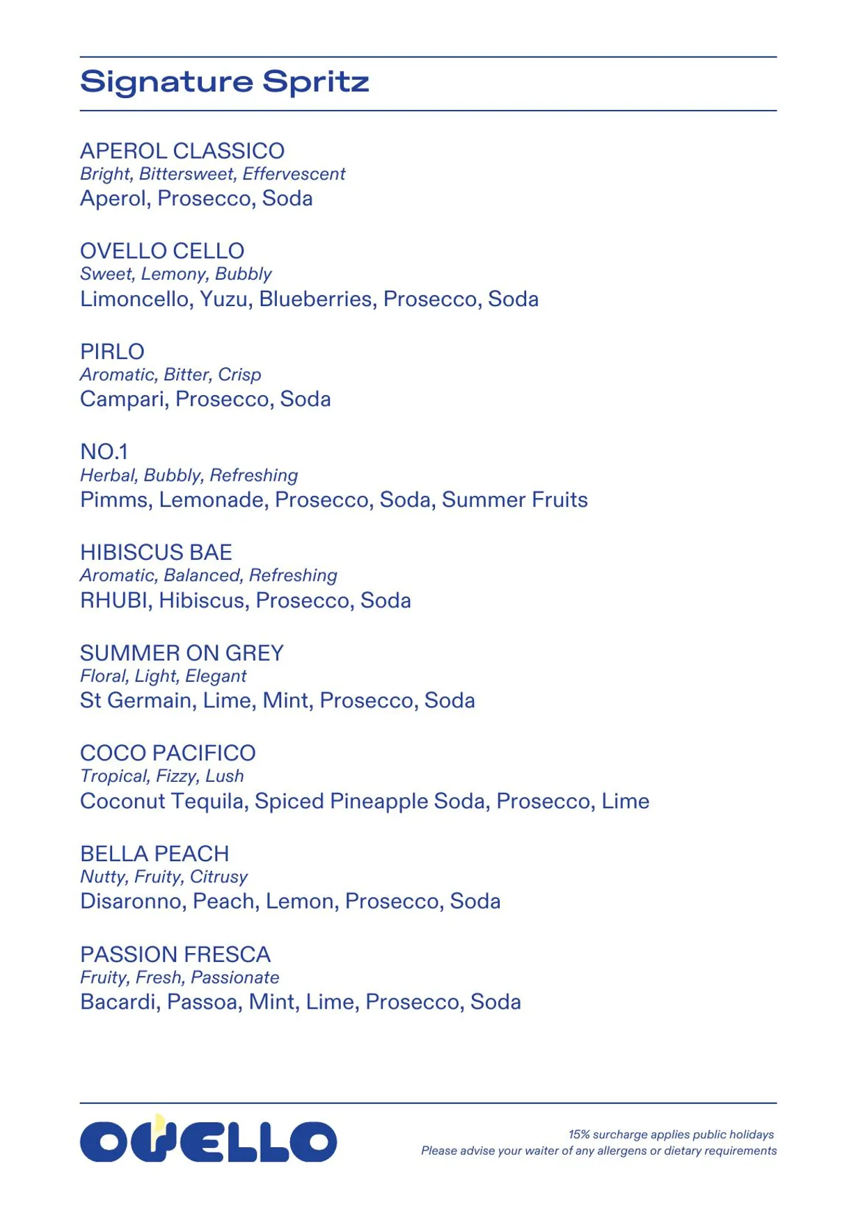 Ovello Bar & Kitchen menu, page 3