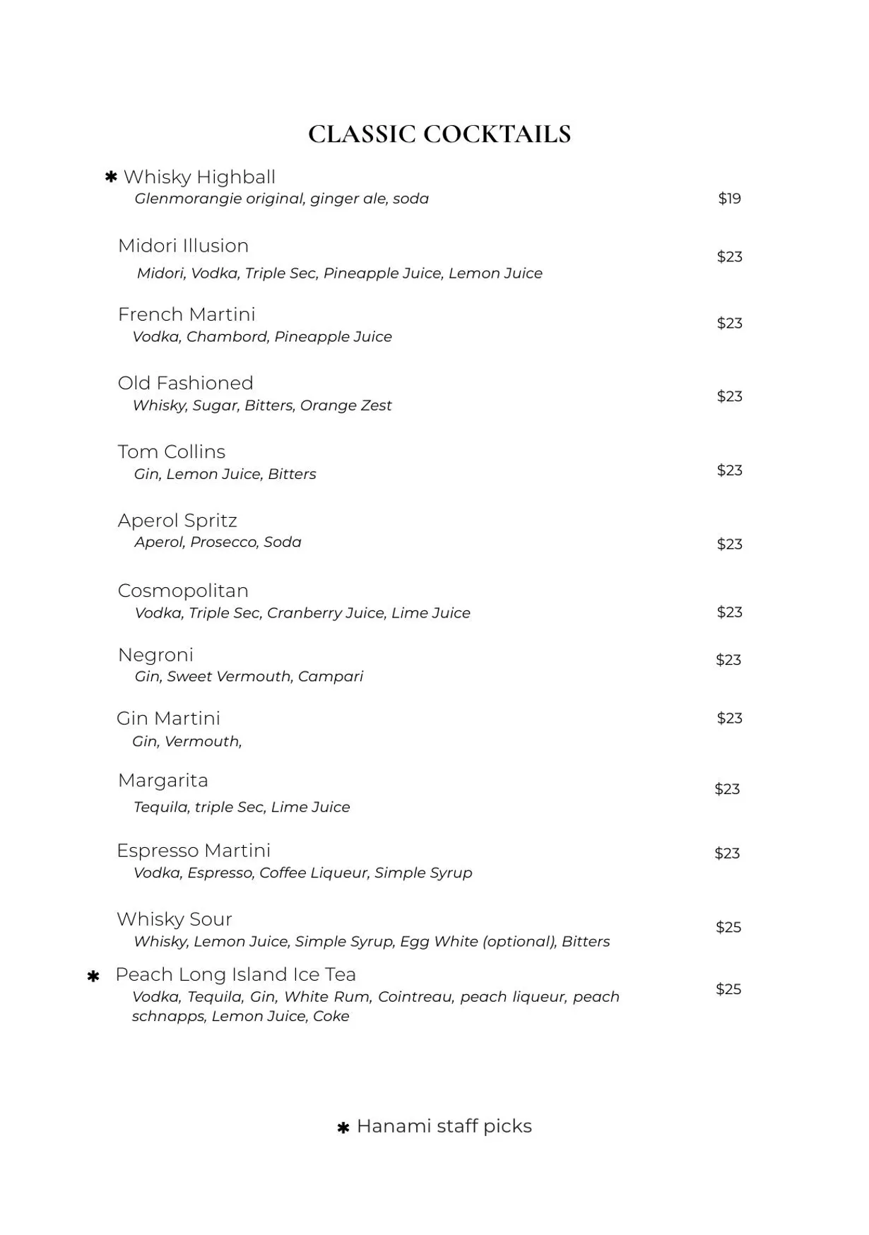 Bar Hanami menu, page 9