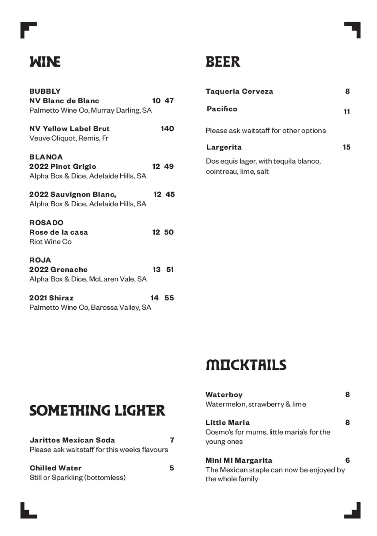 Taqueria menu, page 6