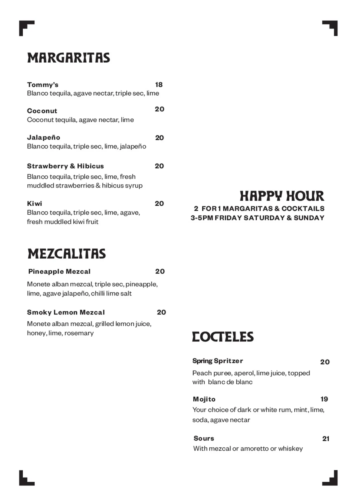 Taqueria menu, page 4
