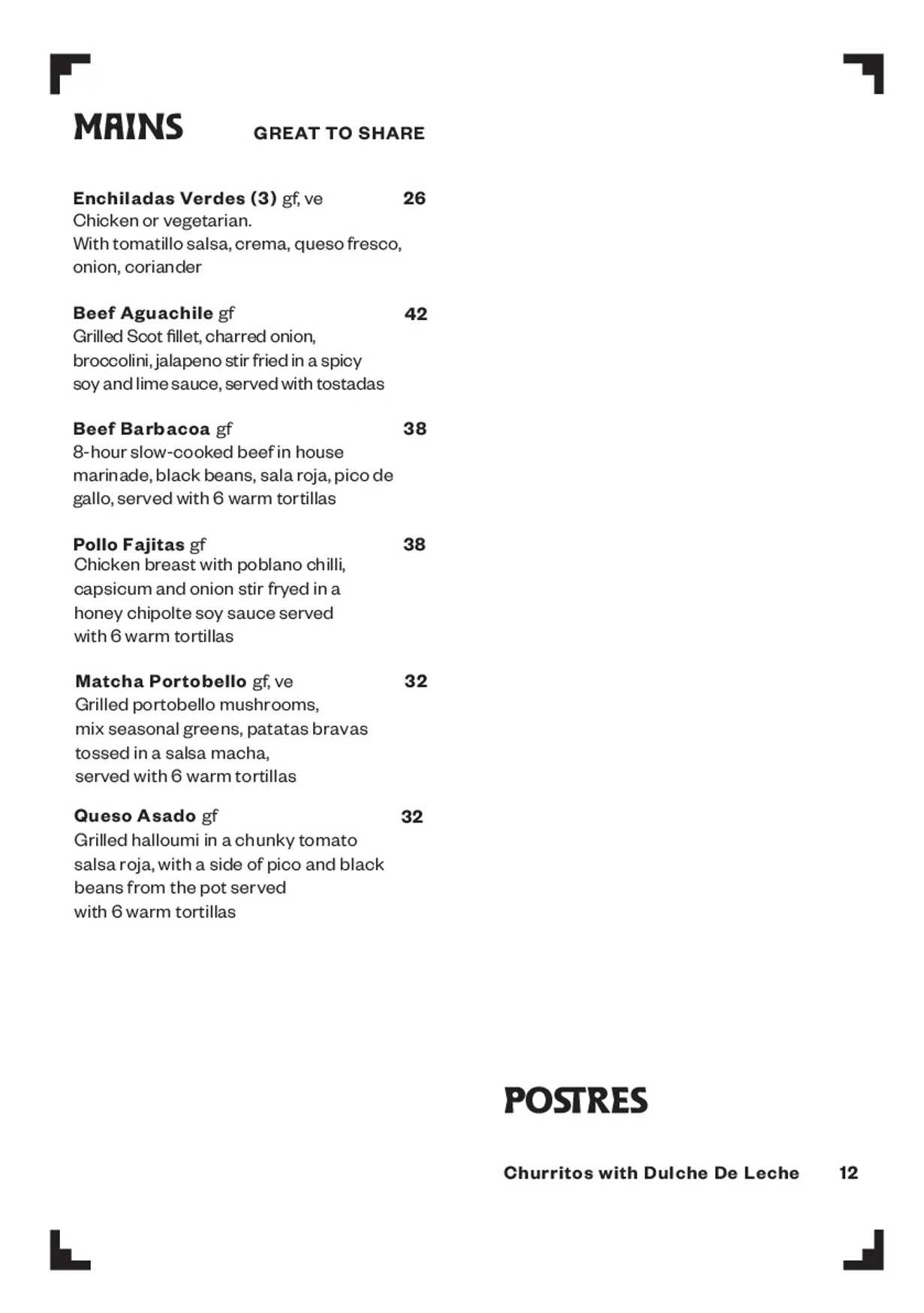 Taqueria menu, page 3