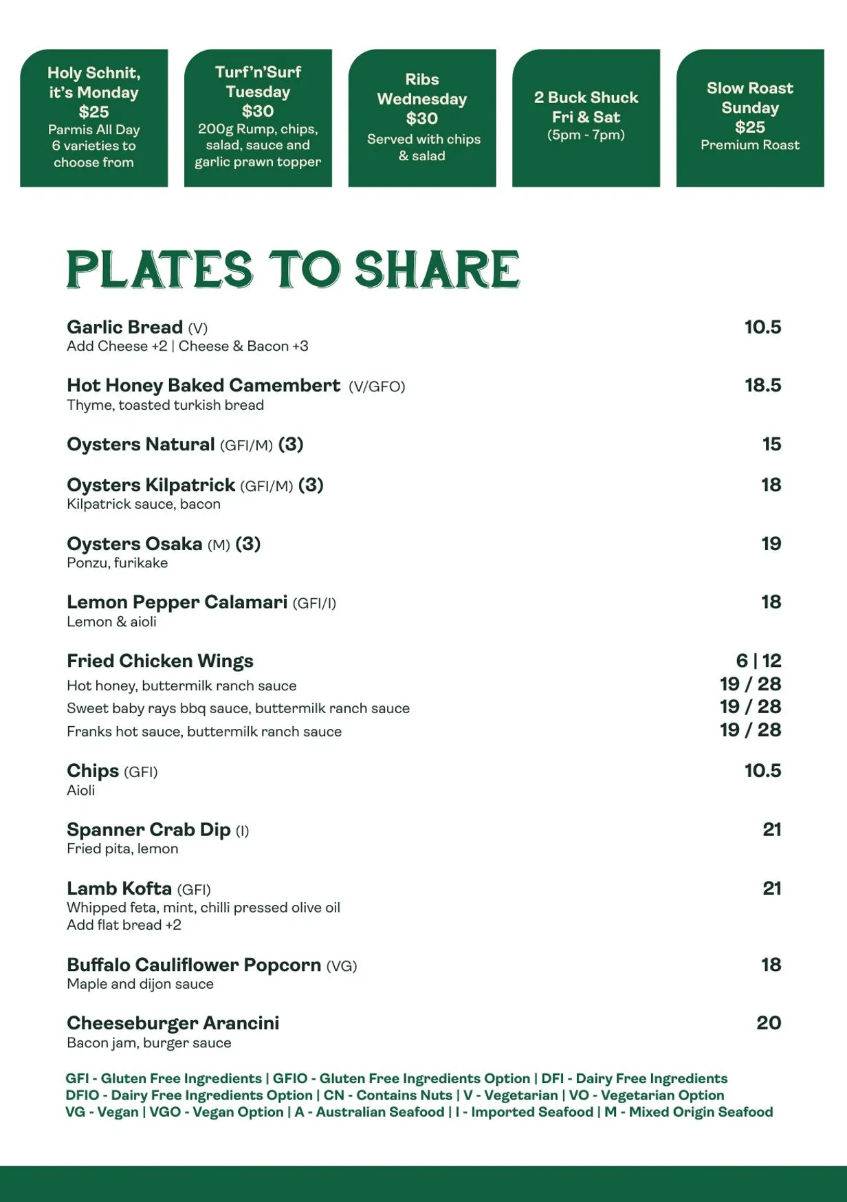 Brunswick Hotel menu, page 2