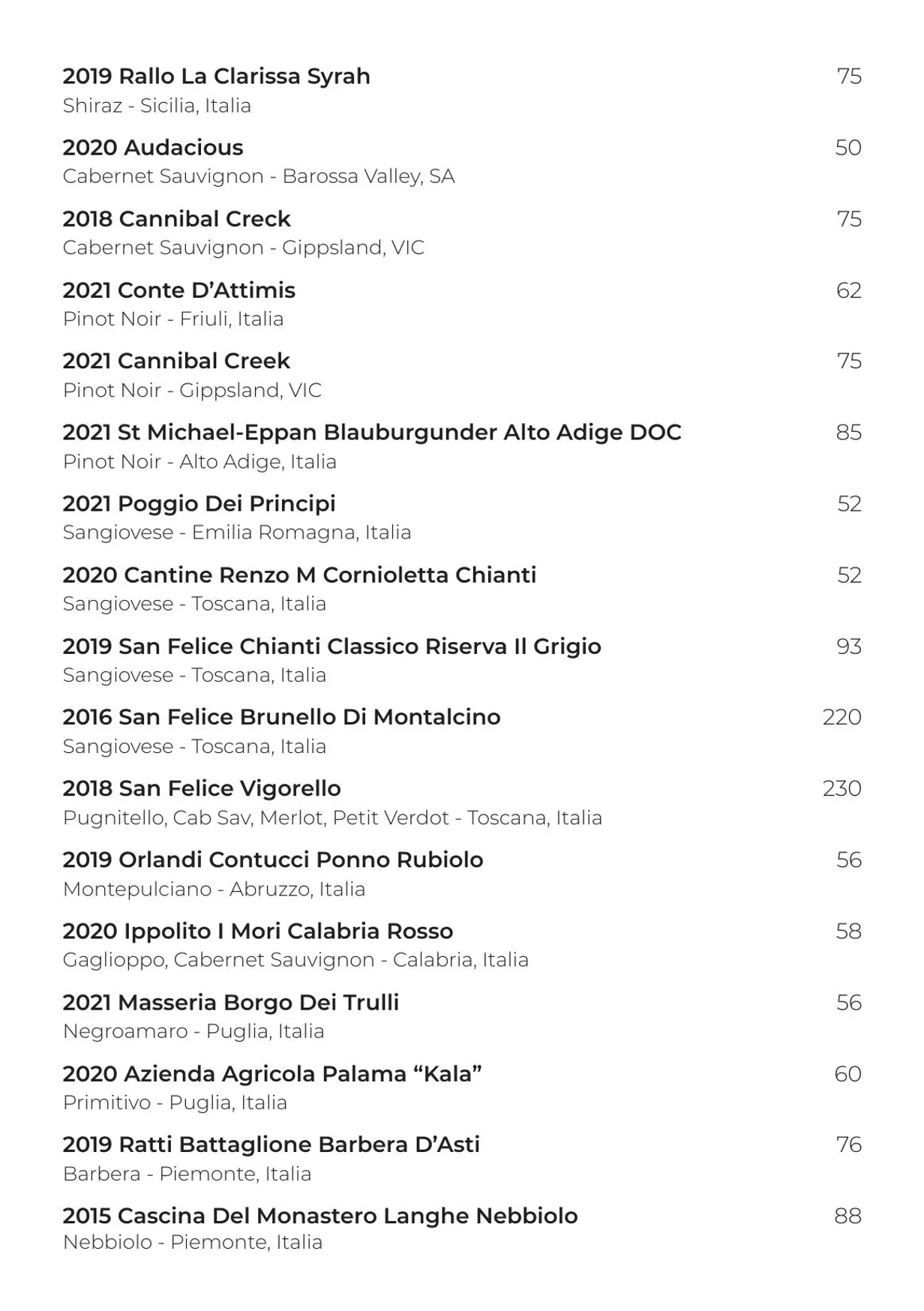 Cent' Anni menu, page 15