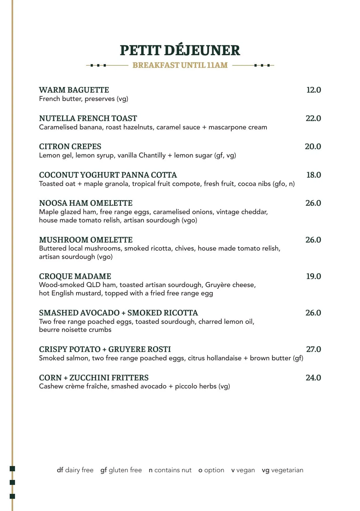 Belle Époque menu, page 1