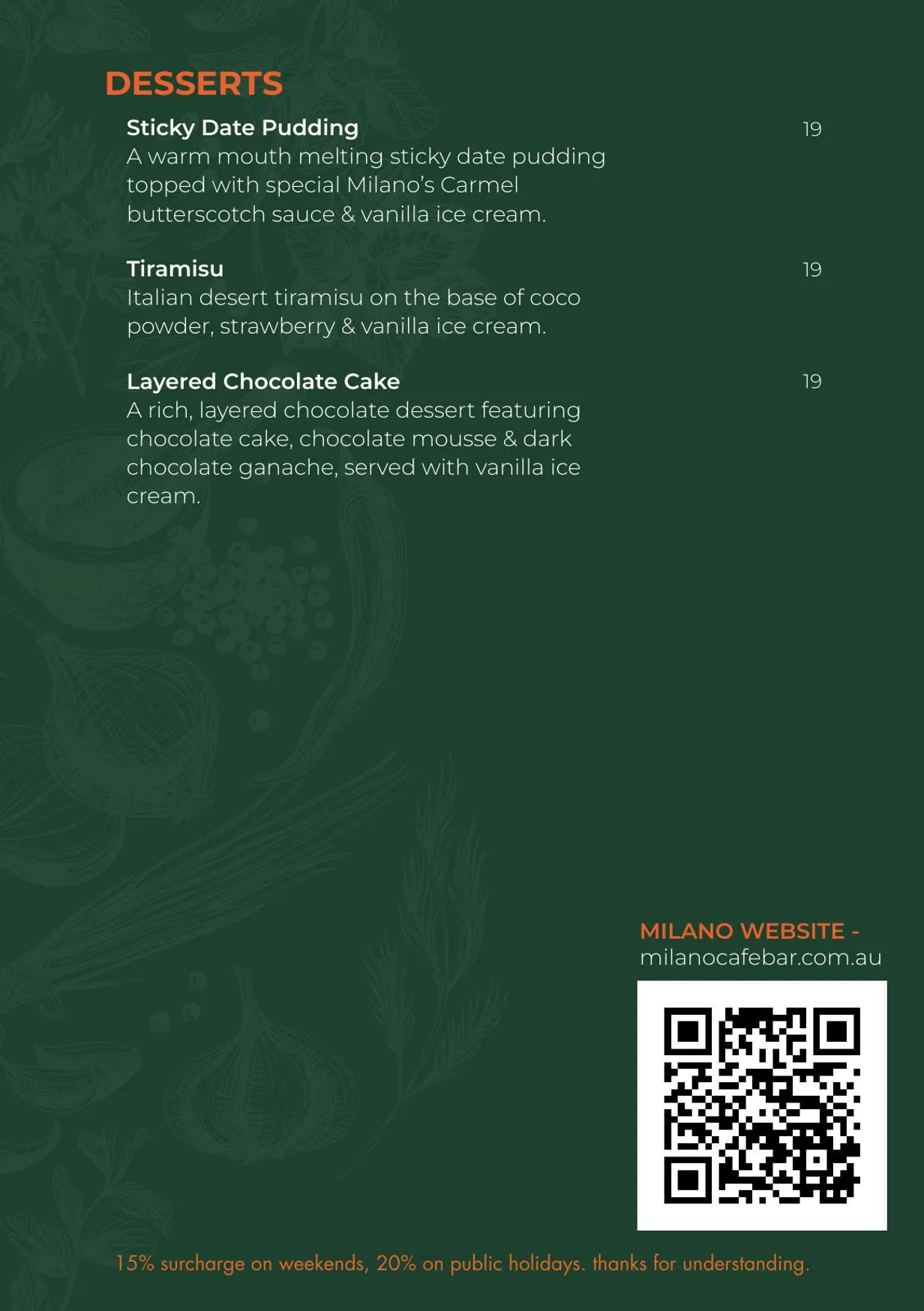 Milano menu, page 4
