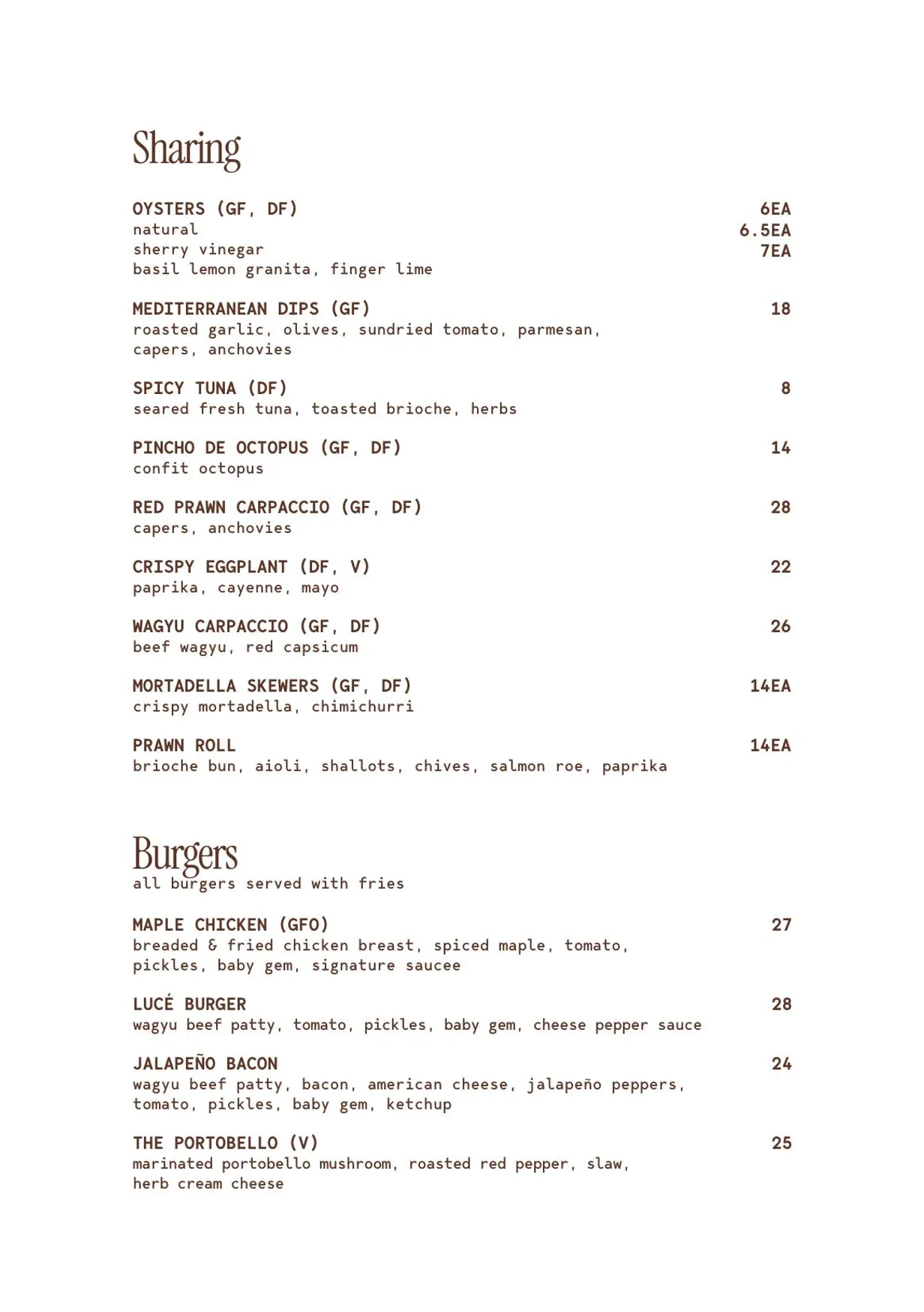 Bar Lucé menu, page 2