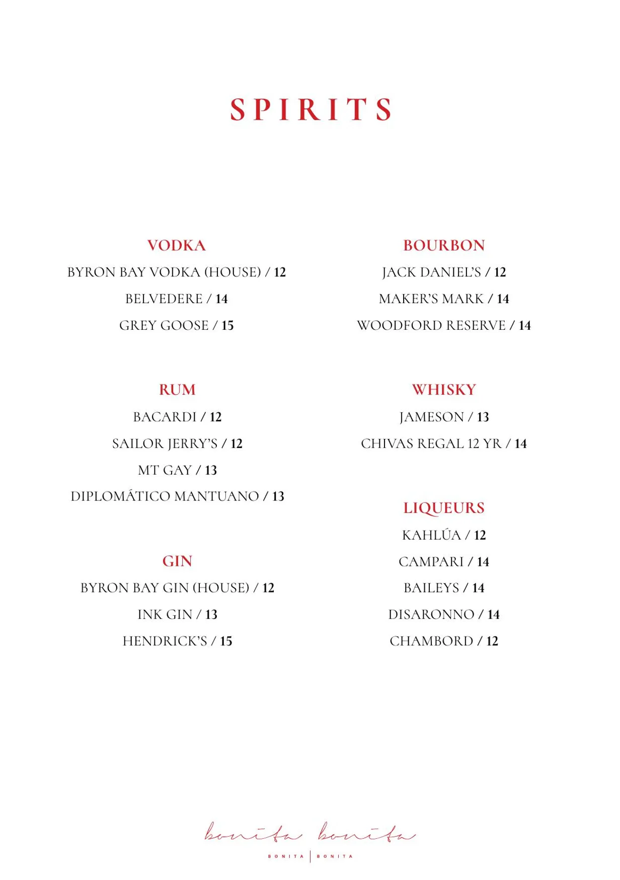 Bonita Bonita menu, page 17