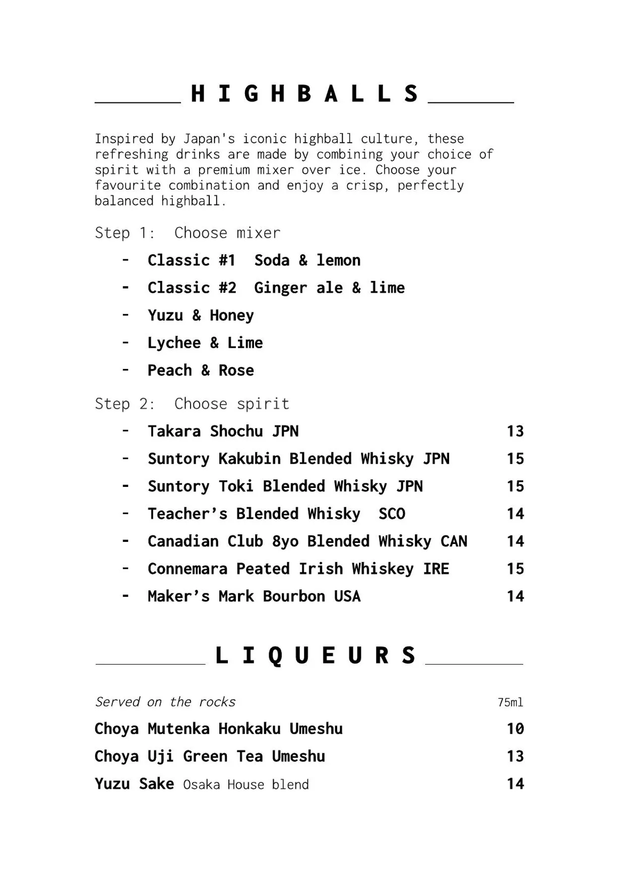 Osaka Trading menu, page 12
