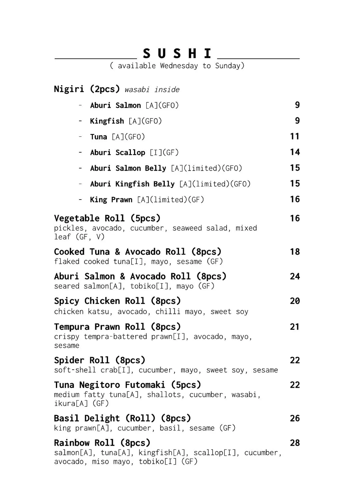 Osaka Trading menu, page 3