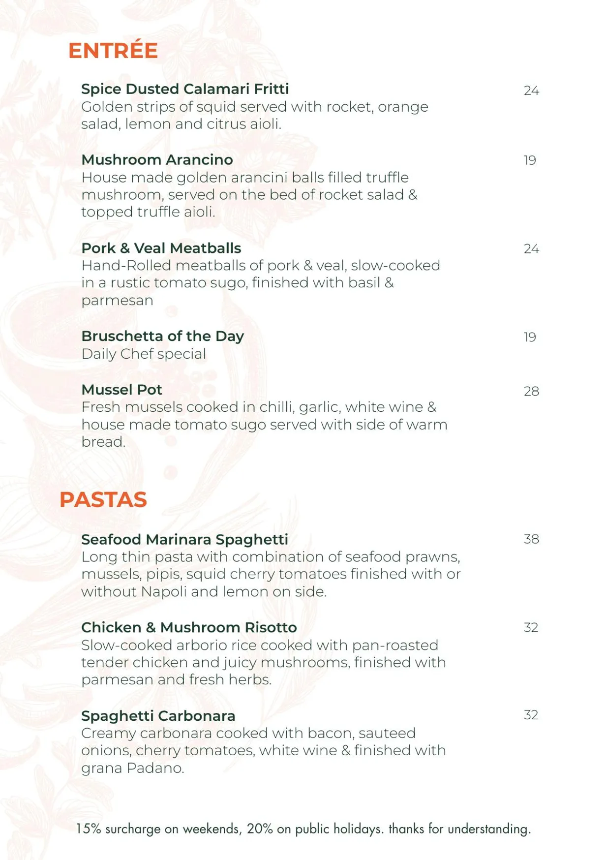 Milano menu, page 2