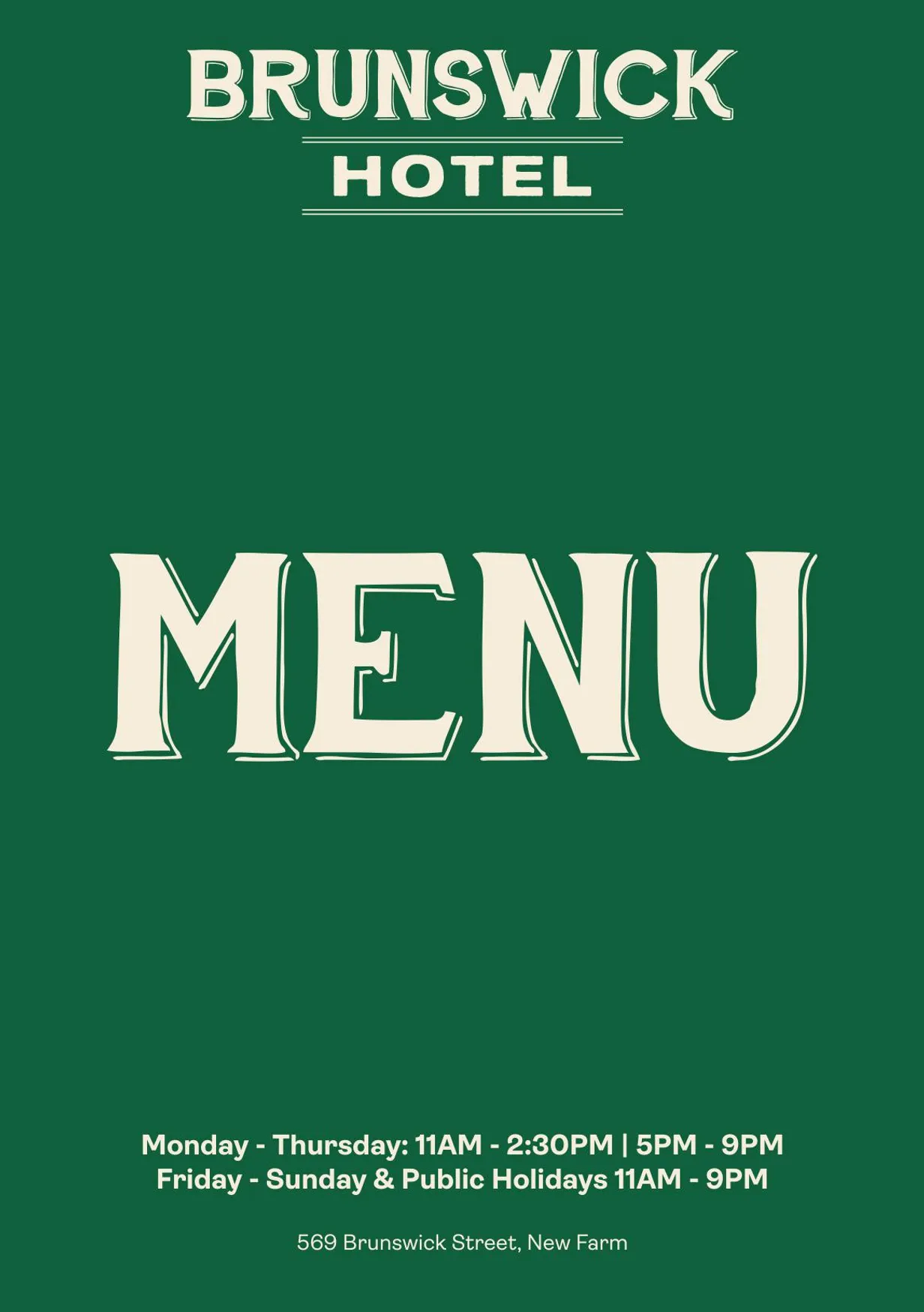 Brunswick Hotel menu, page 1
