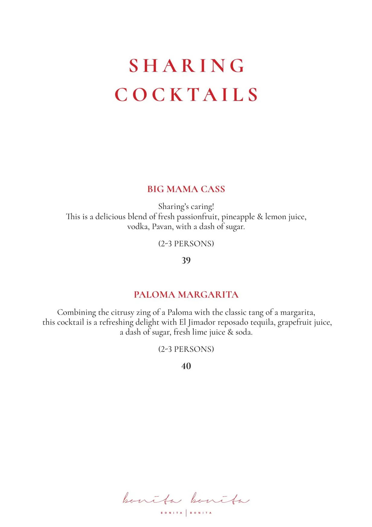 Bonita Bonita menu, page 11
