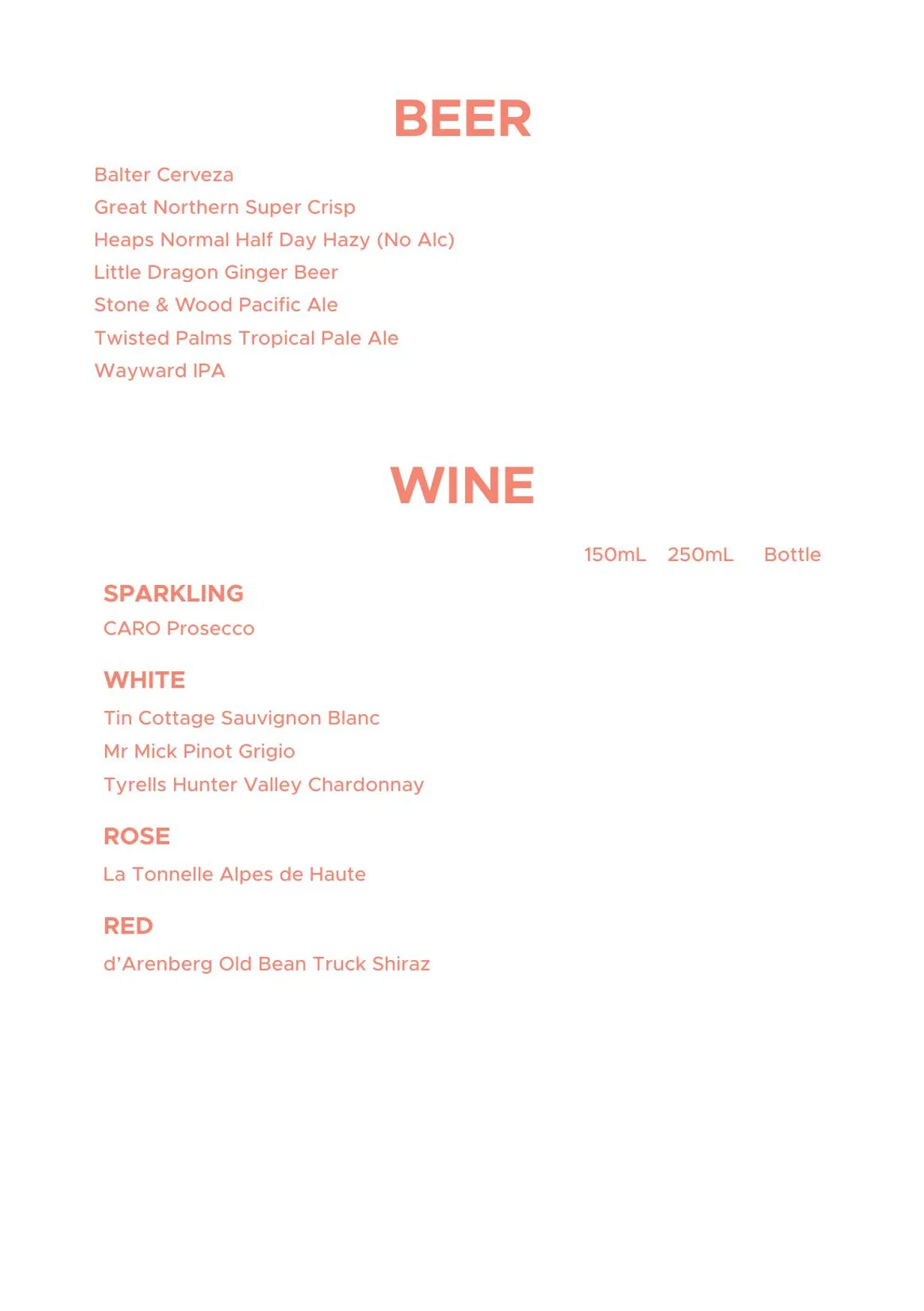Cabana Bar menu, page 18