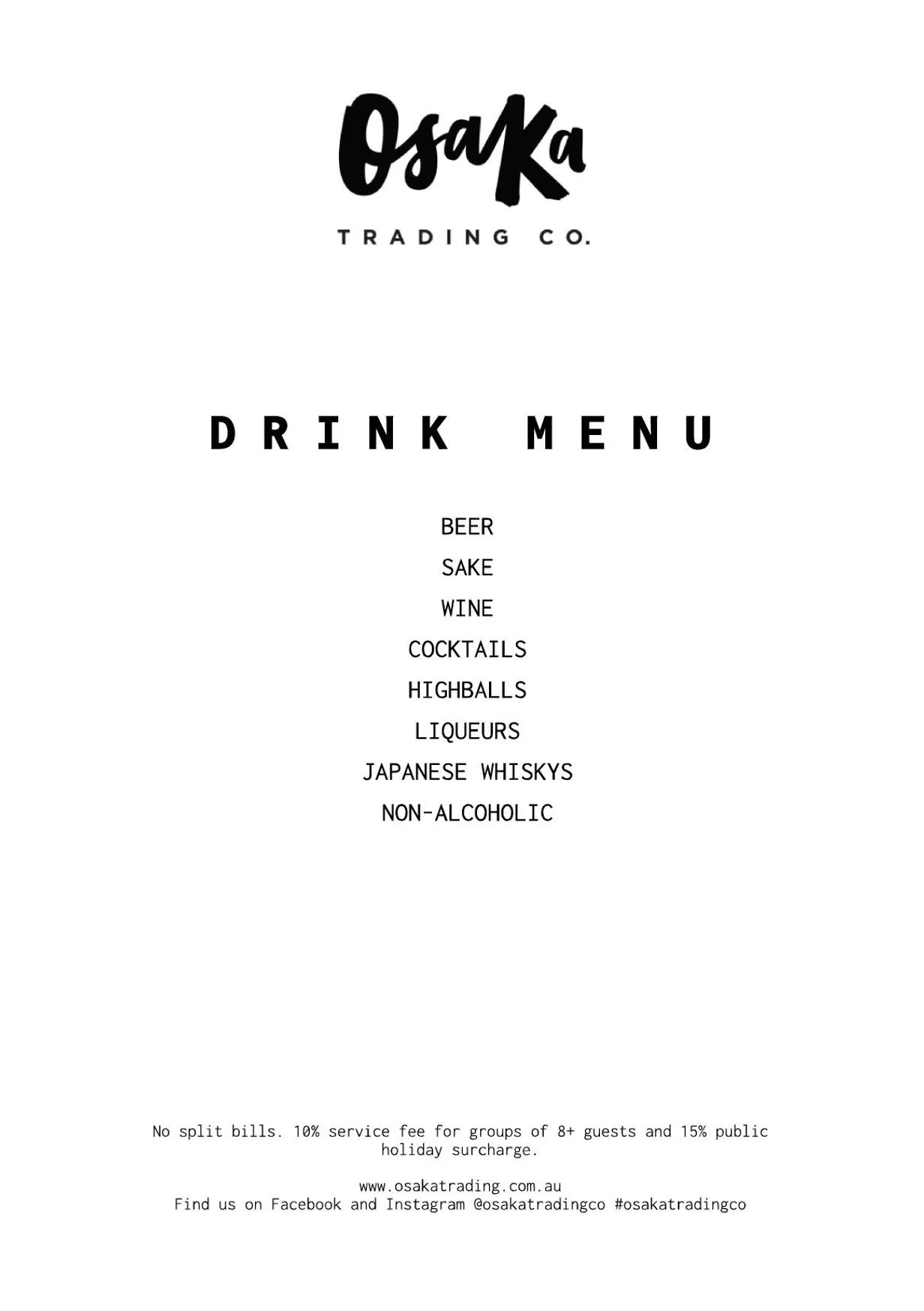 Osaka Trading menu, page 7