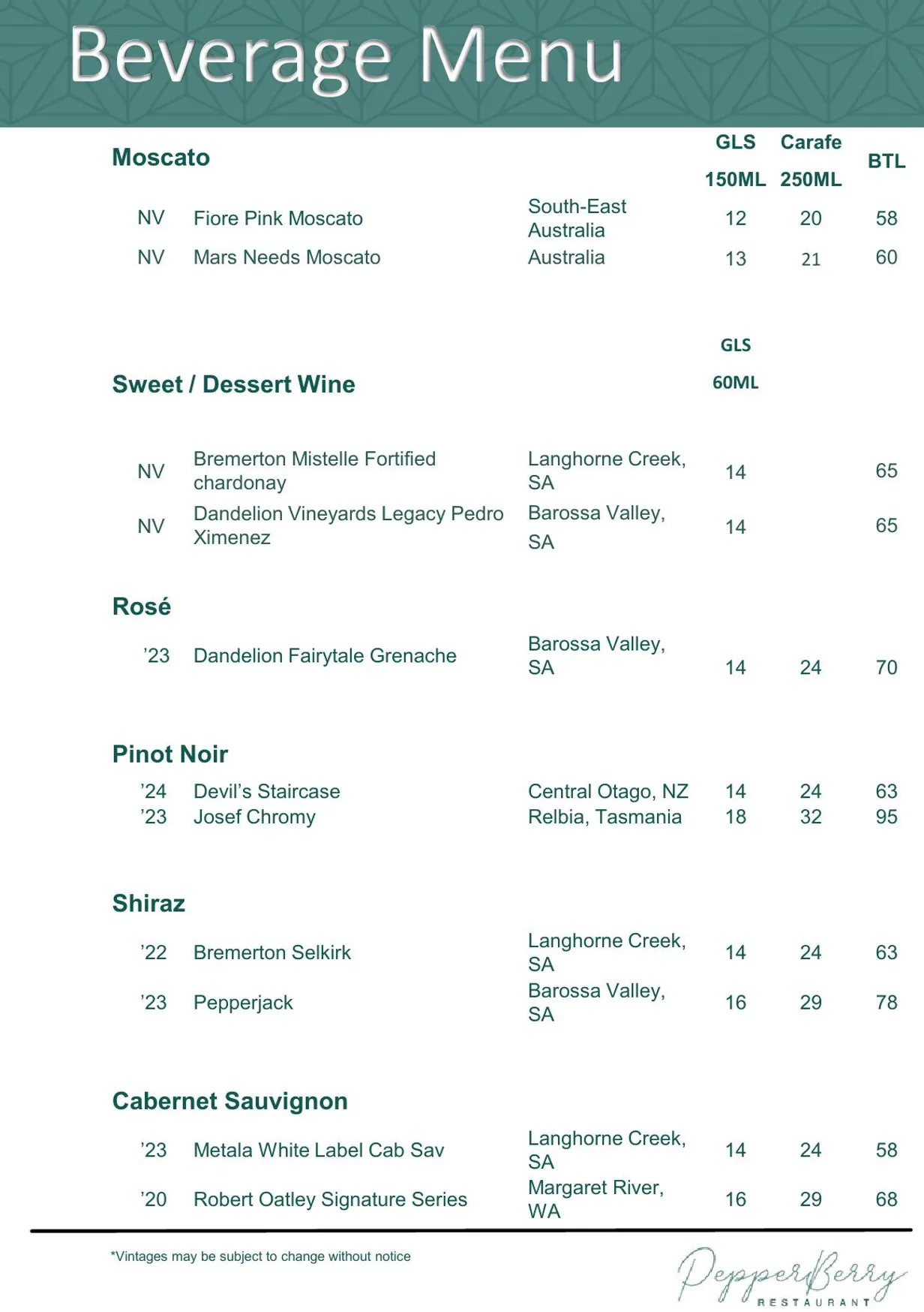 Pepperberry menu, page 7
