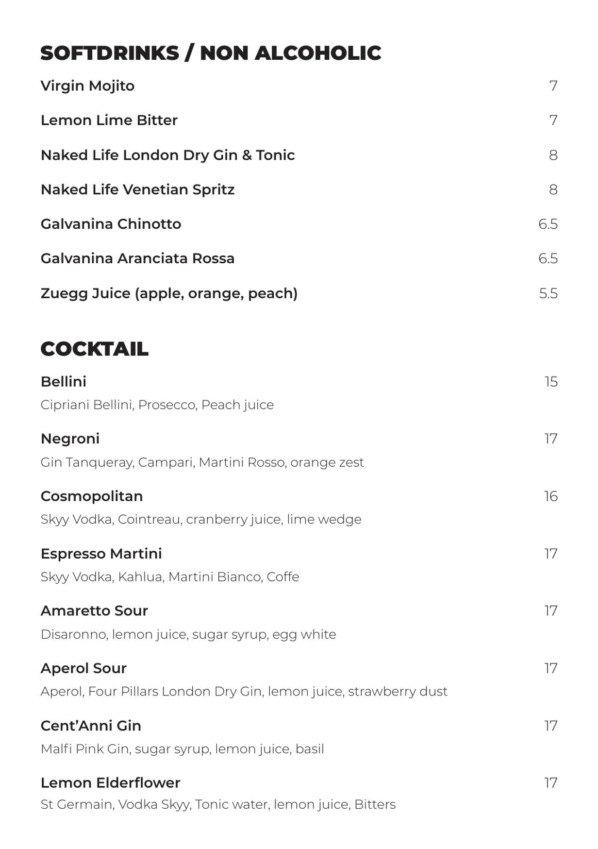 Cent' Anni menu, page 11