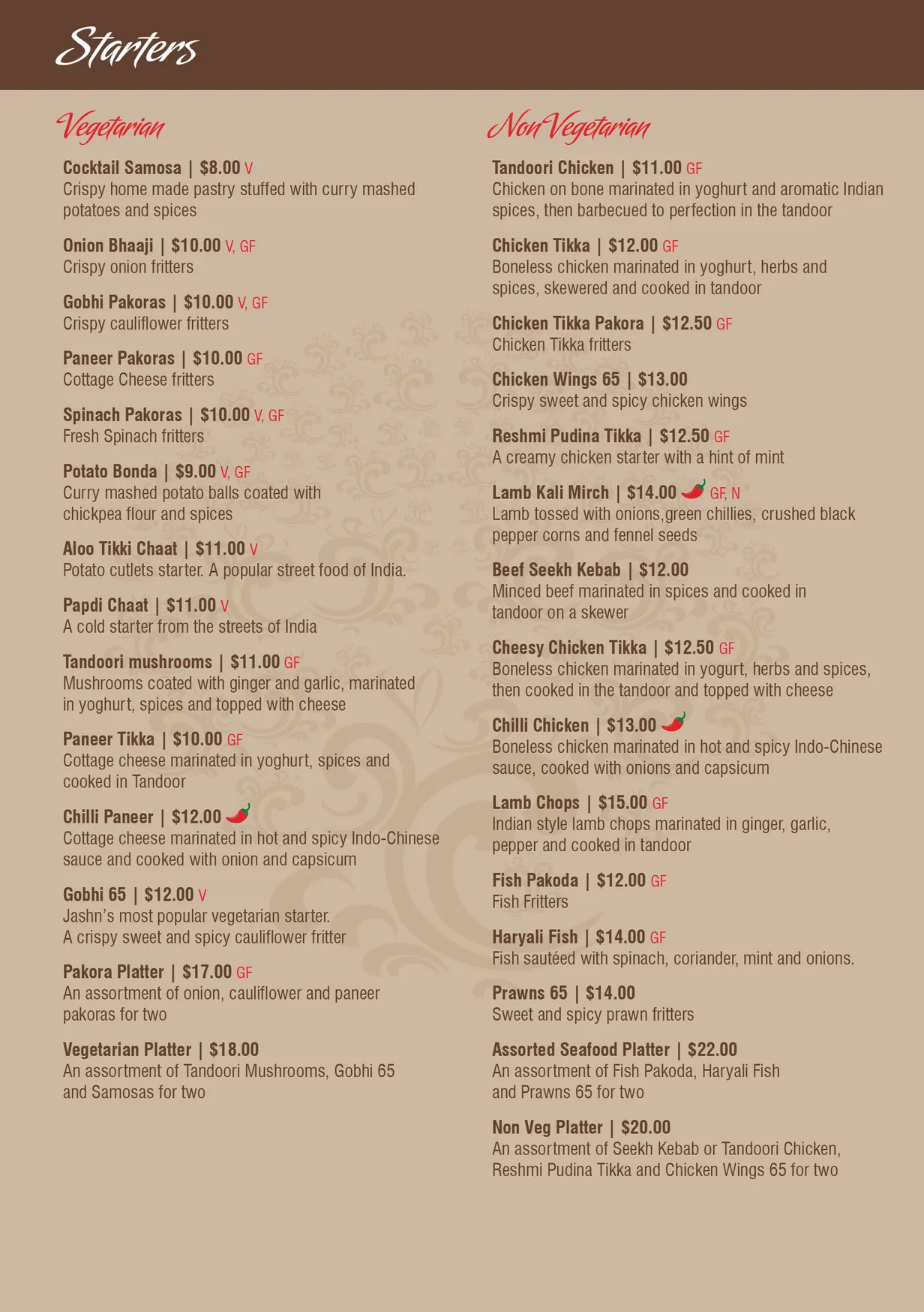 Jashn menu, page 1