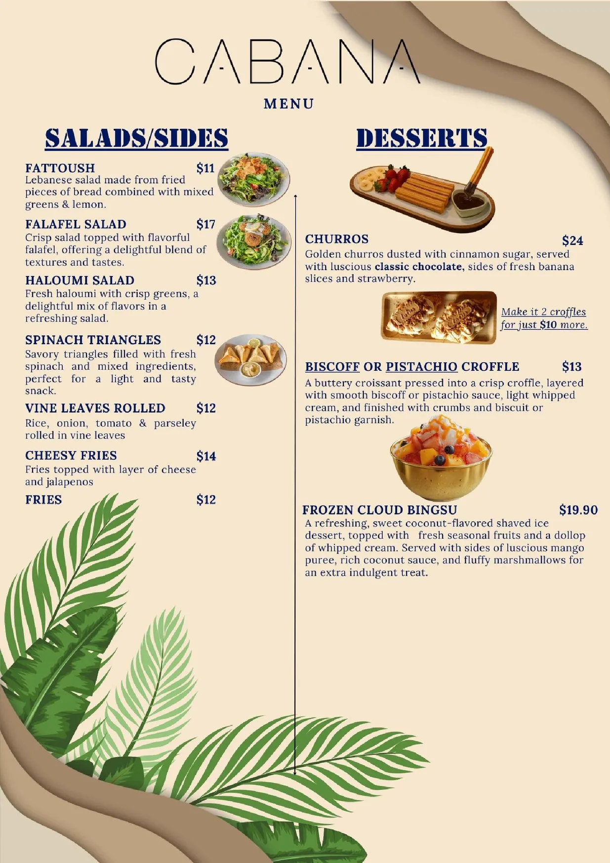 Cabana menu, page 2