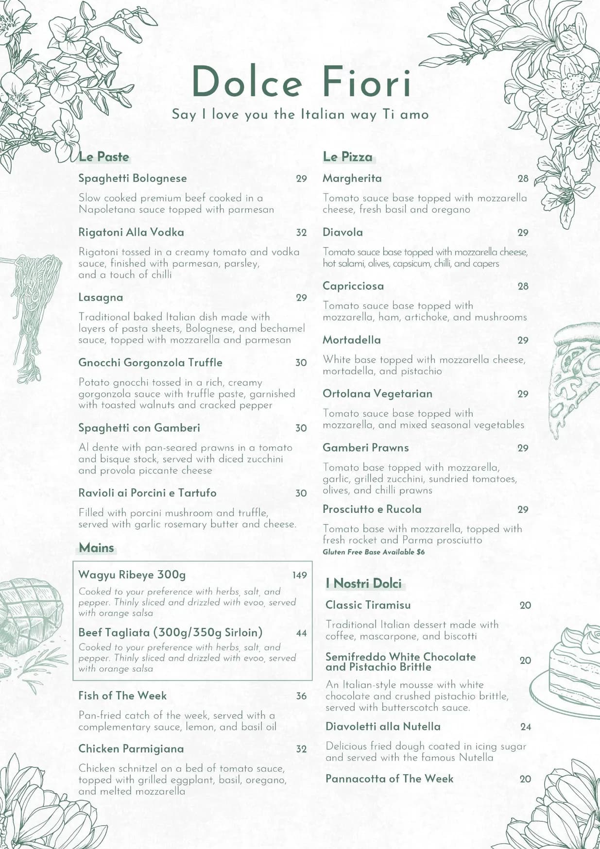 Dolce Fiori menu, page 2