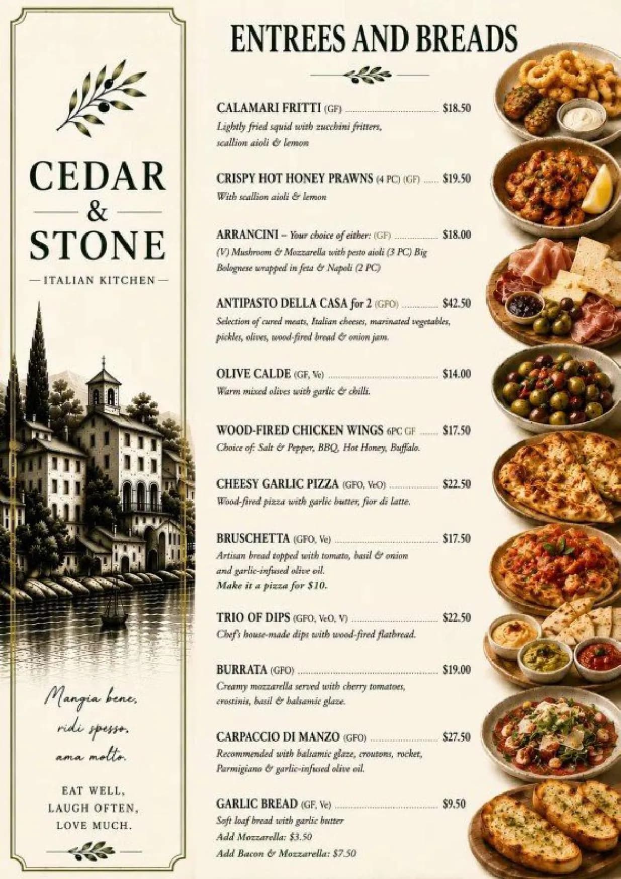 Cedar & Stone menu, page 1