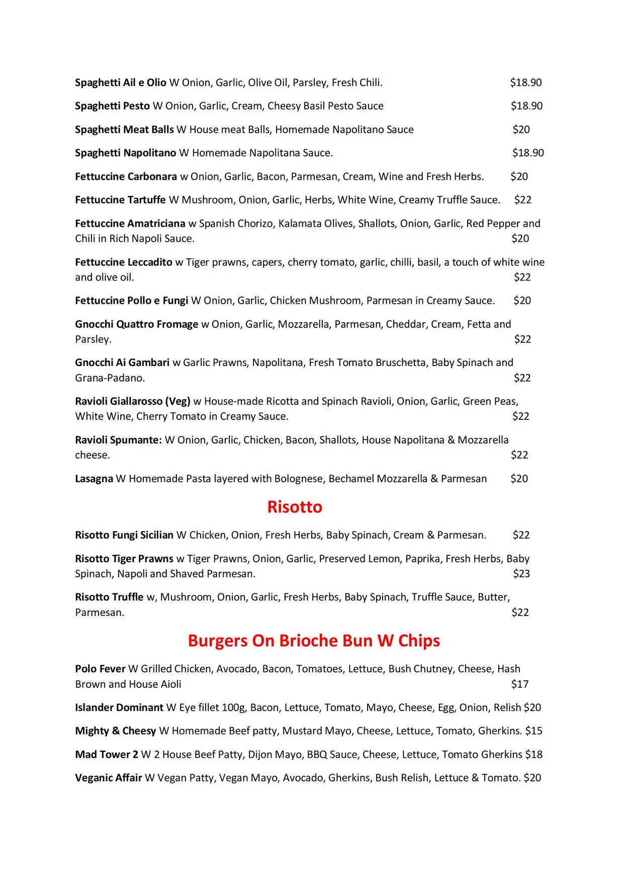 Ciao Bello menu, page 2