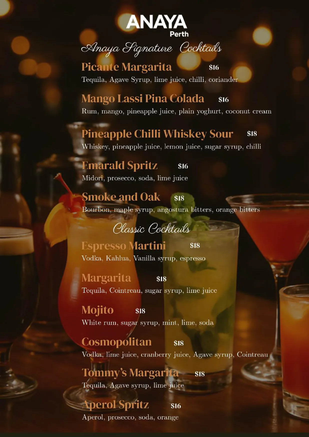 Anaya Perth menu, page 14
