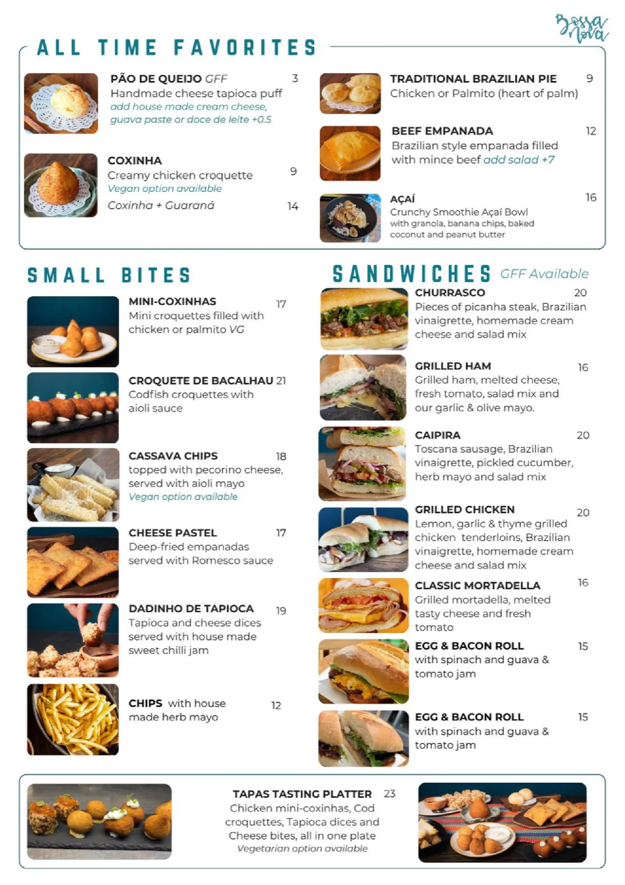 Bossa Nova menu, page 1