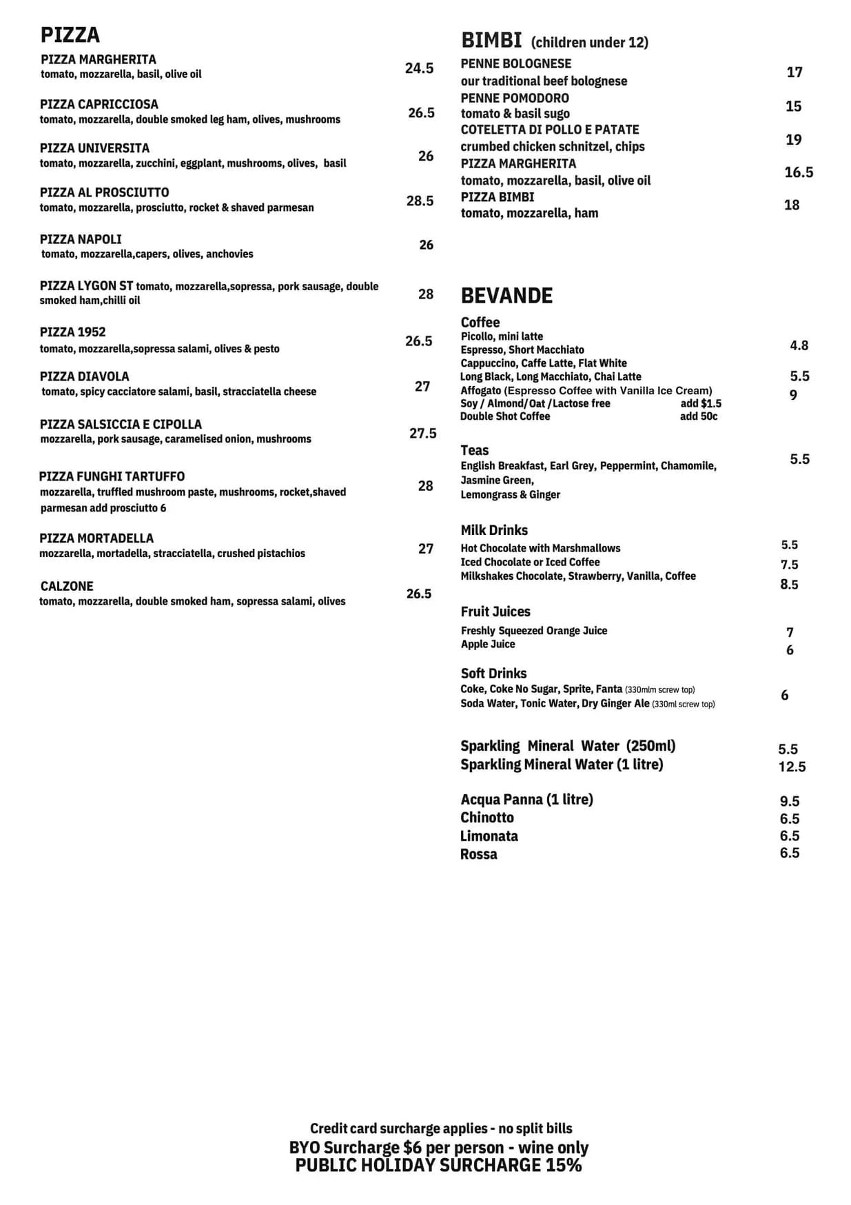 University Cafe menu, page 2