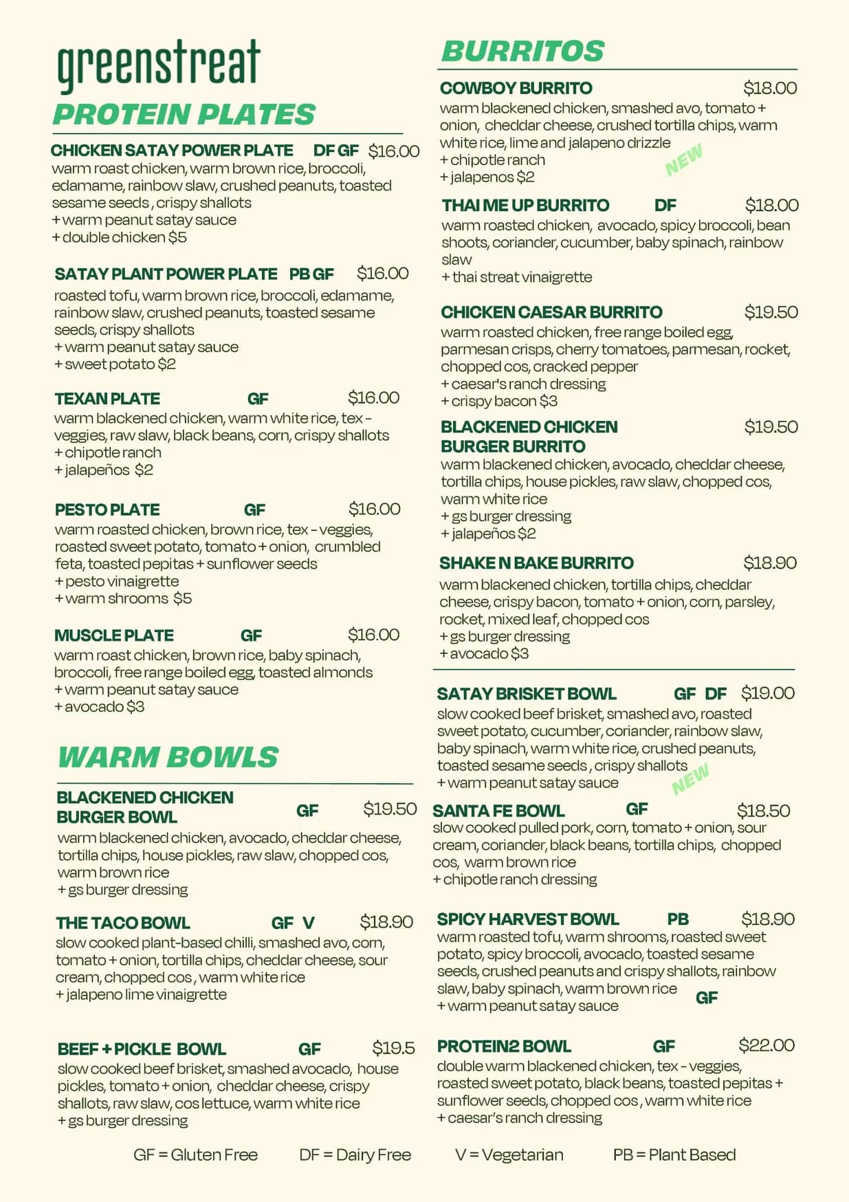 Greenstreat Fitzroy menu, page 1