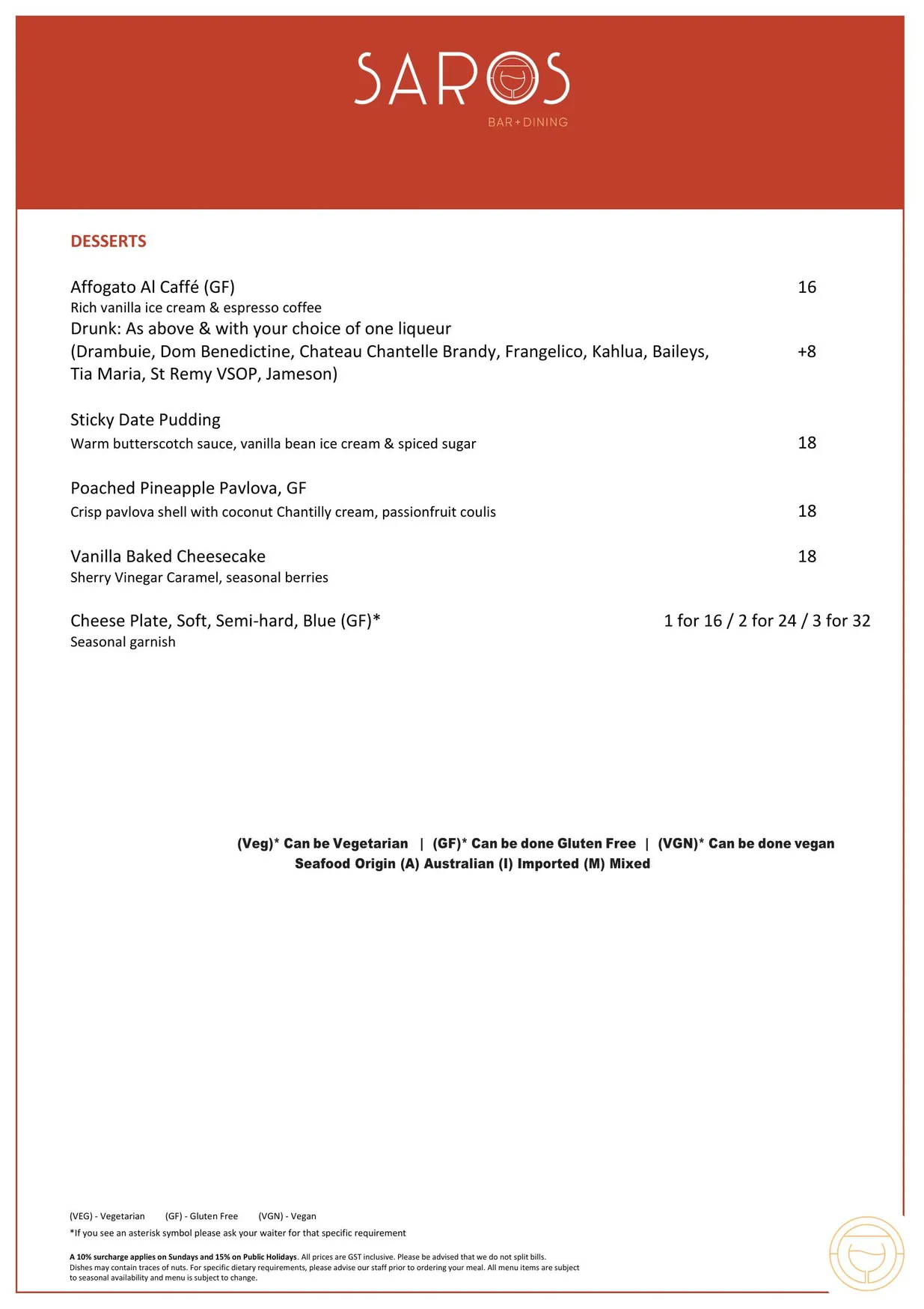 Saros Bar & Dining menu, page 3