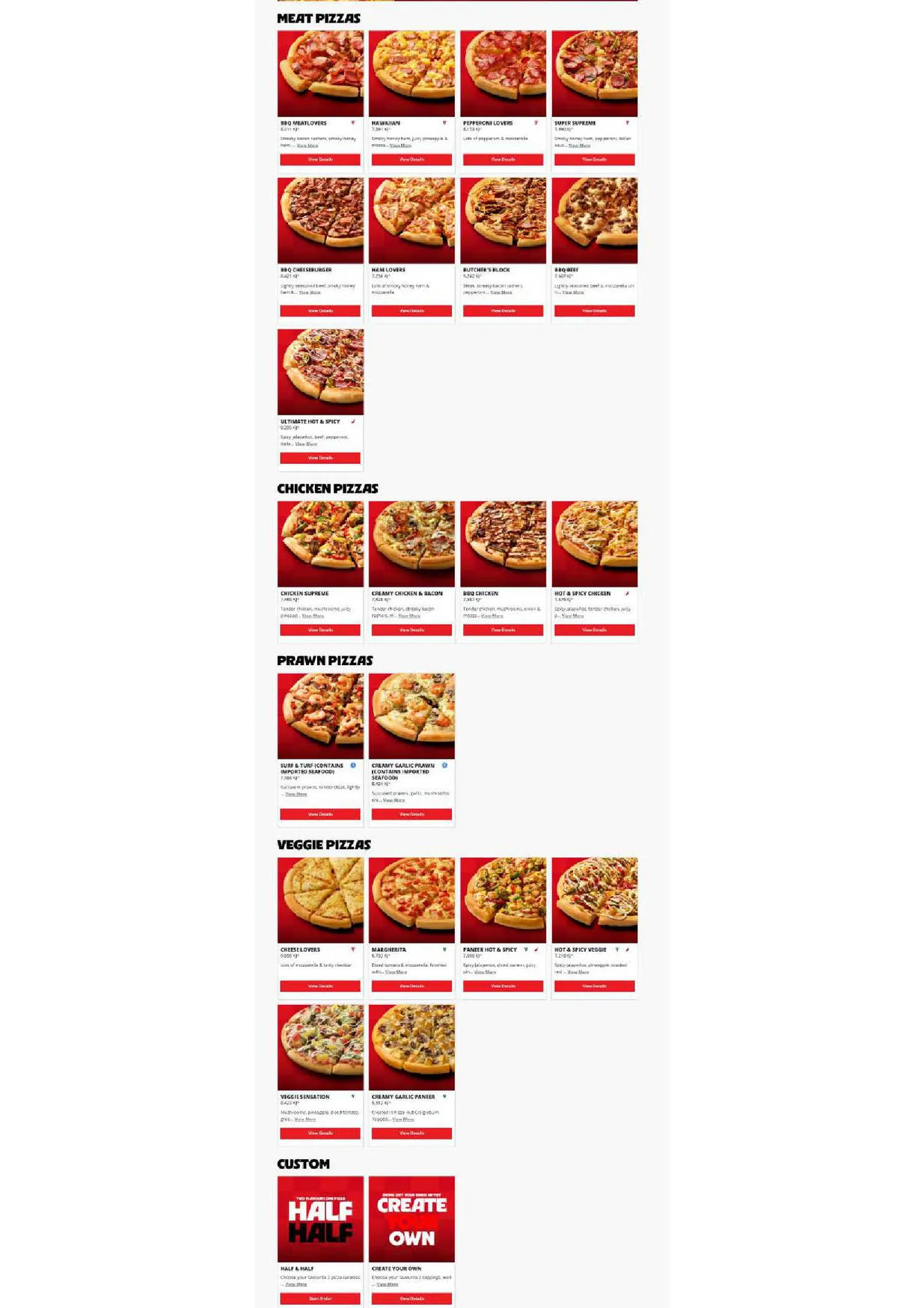 Pizza Hut menu, page 1