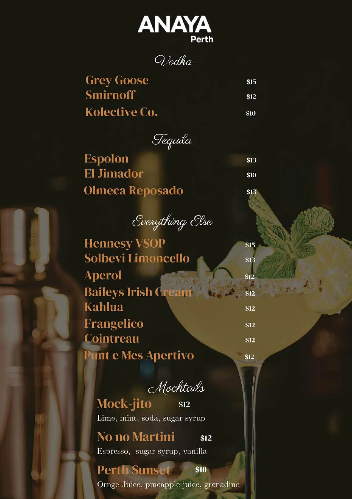 Anaya Perth menu, page 13
