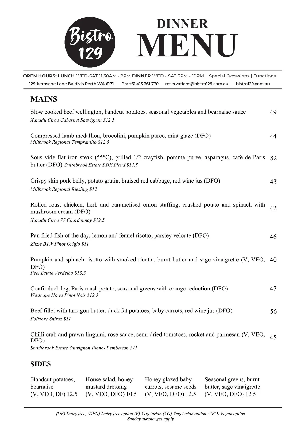 Bistro 129 menu, page 2