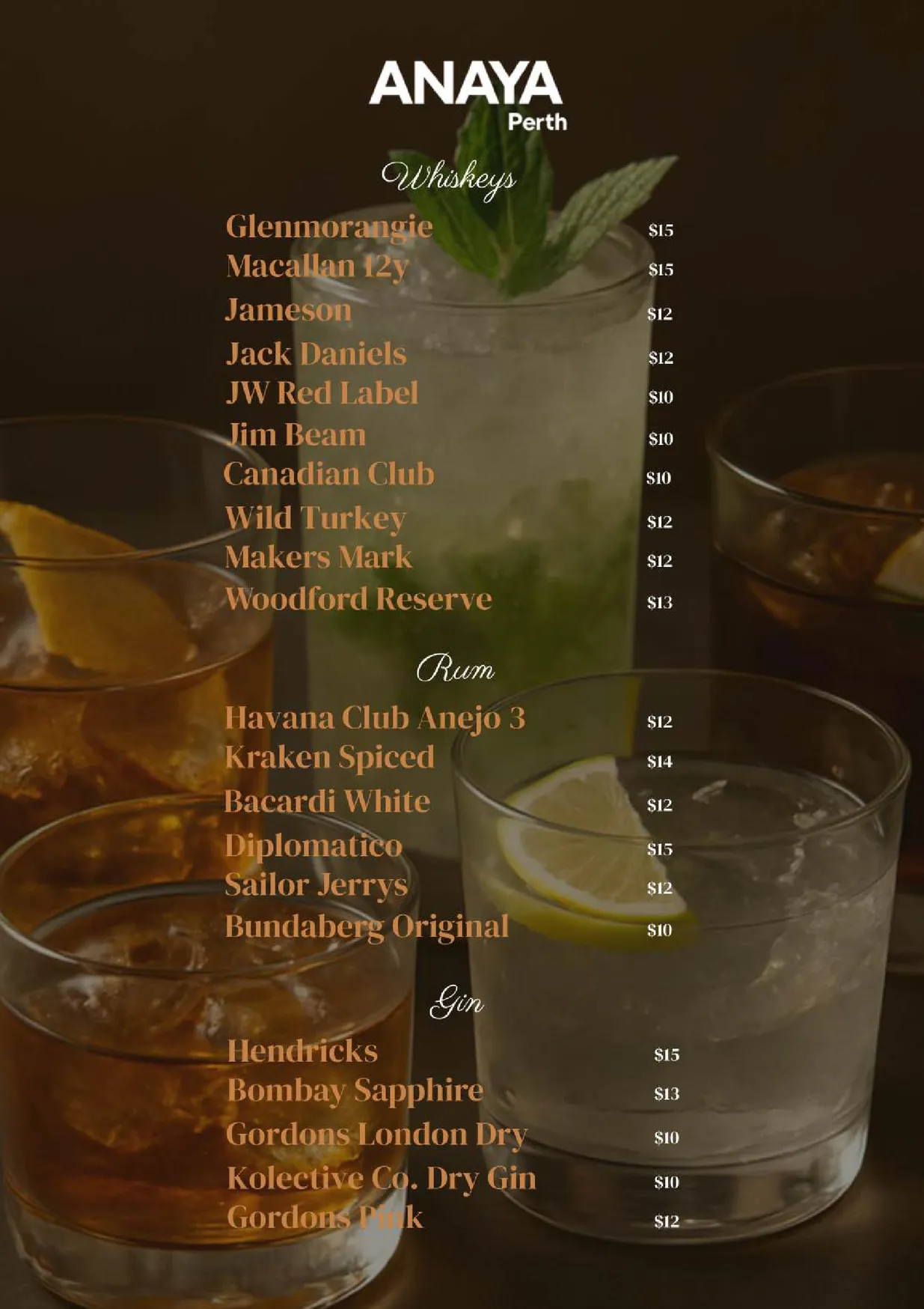 Anaya Perth menu, page 12