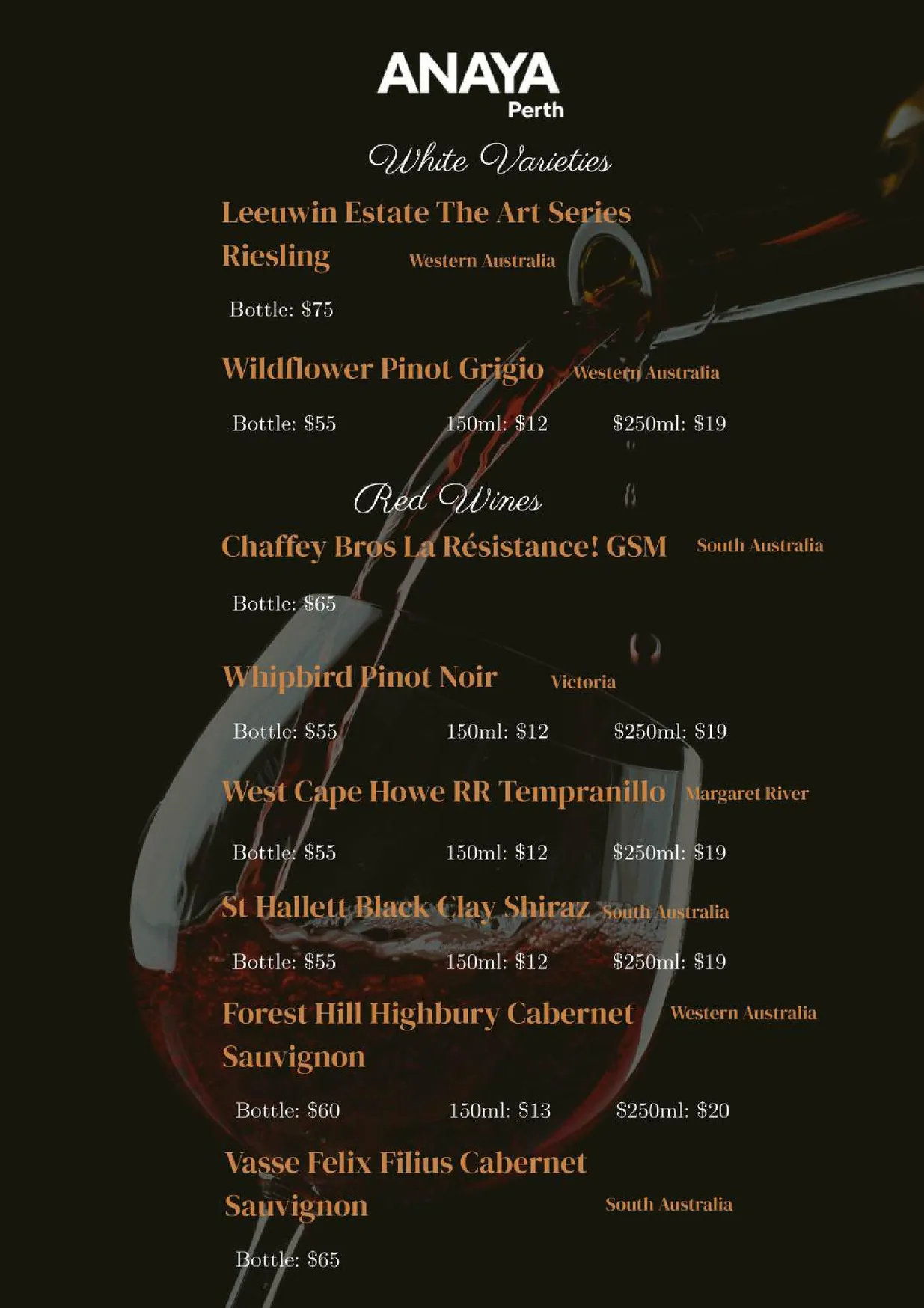 Anaya Perth menu, page 10