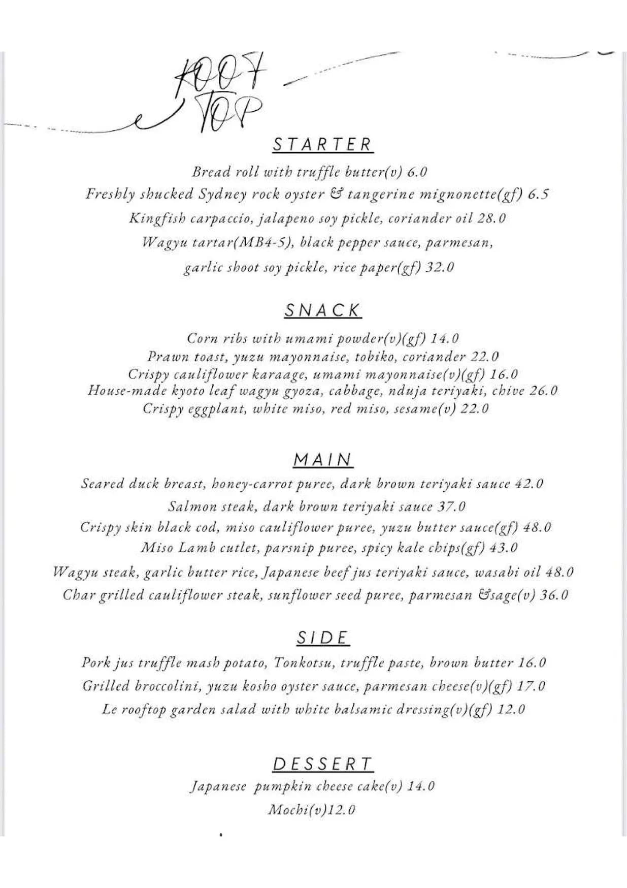 Le Rooftop menu, page 1