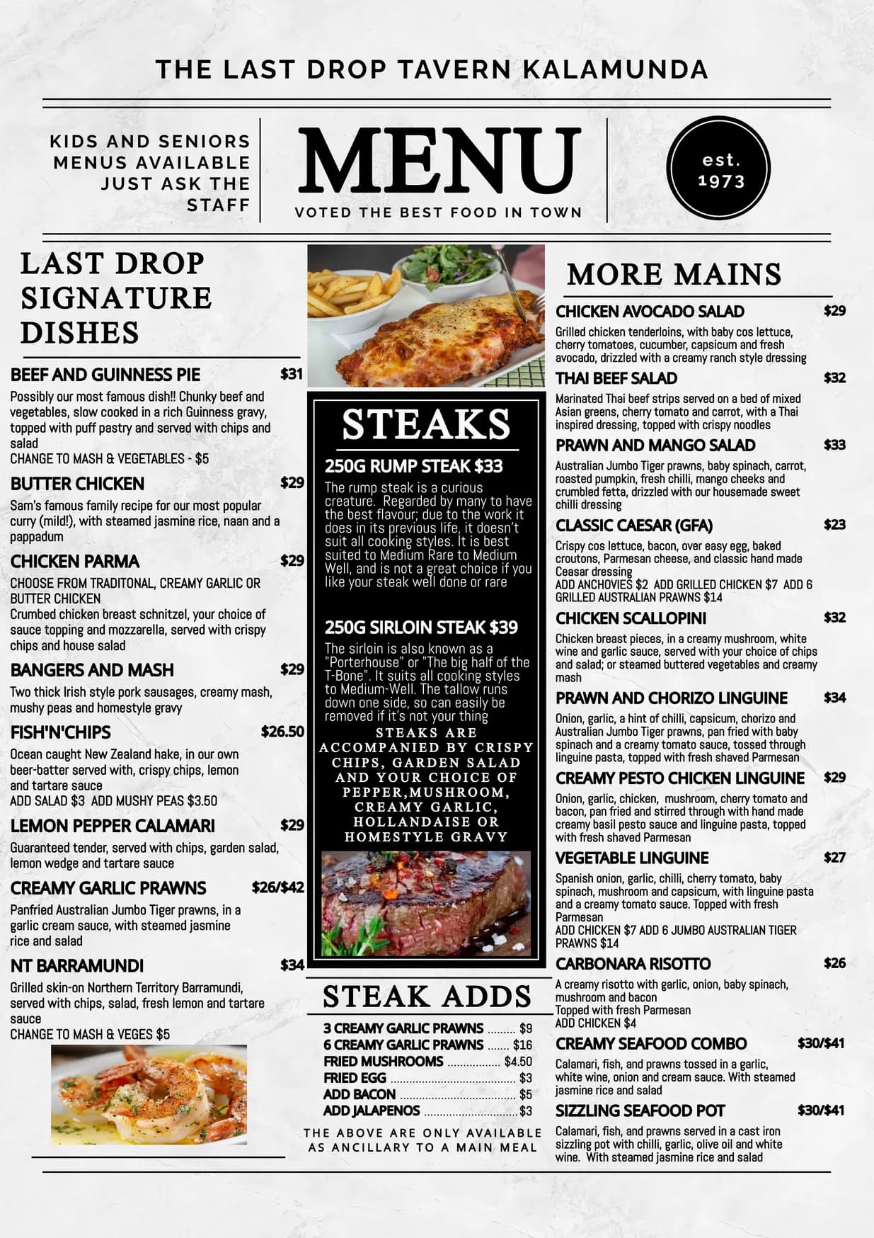 The Best Drop Tavern menu, page 1