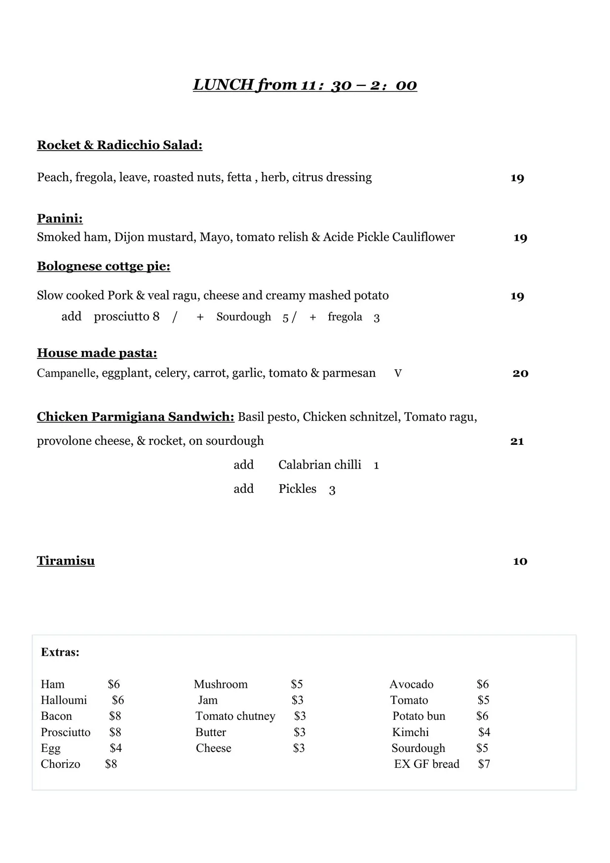 Young Barons menu, page 2