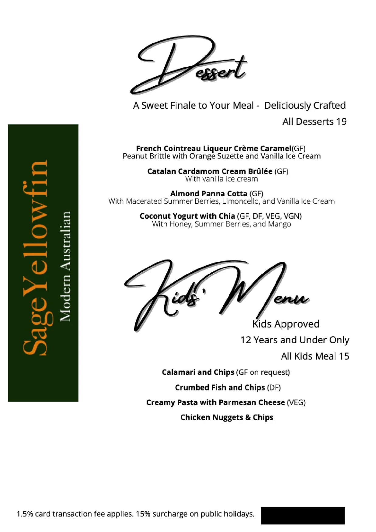Sage Yellowfin menu, page 5