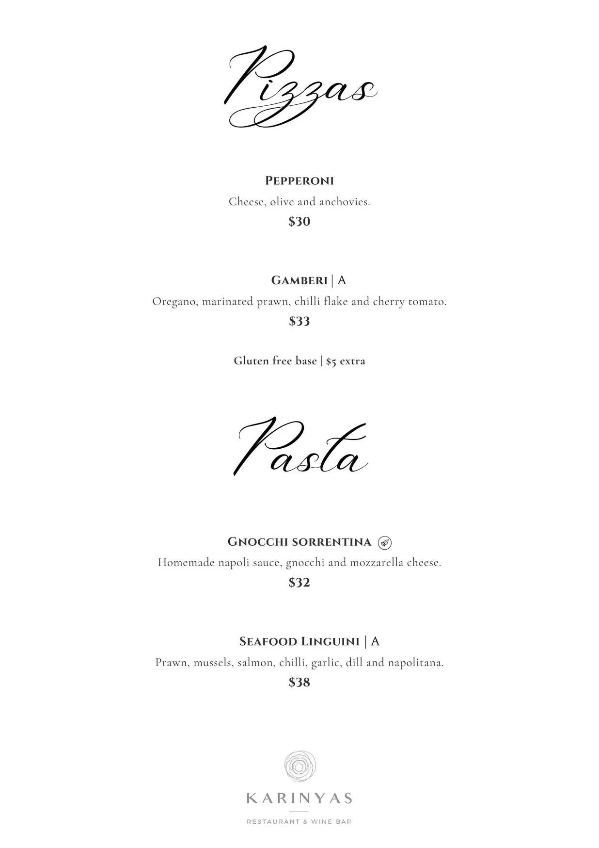 Karinyas Restaurant & Wine Bar menu, page 10