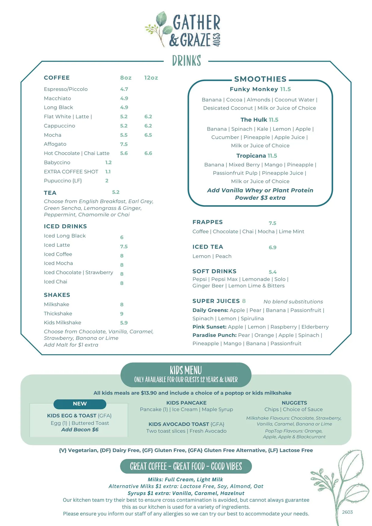 Gather & Graze menu, page 2
