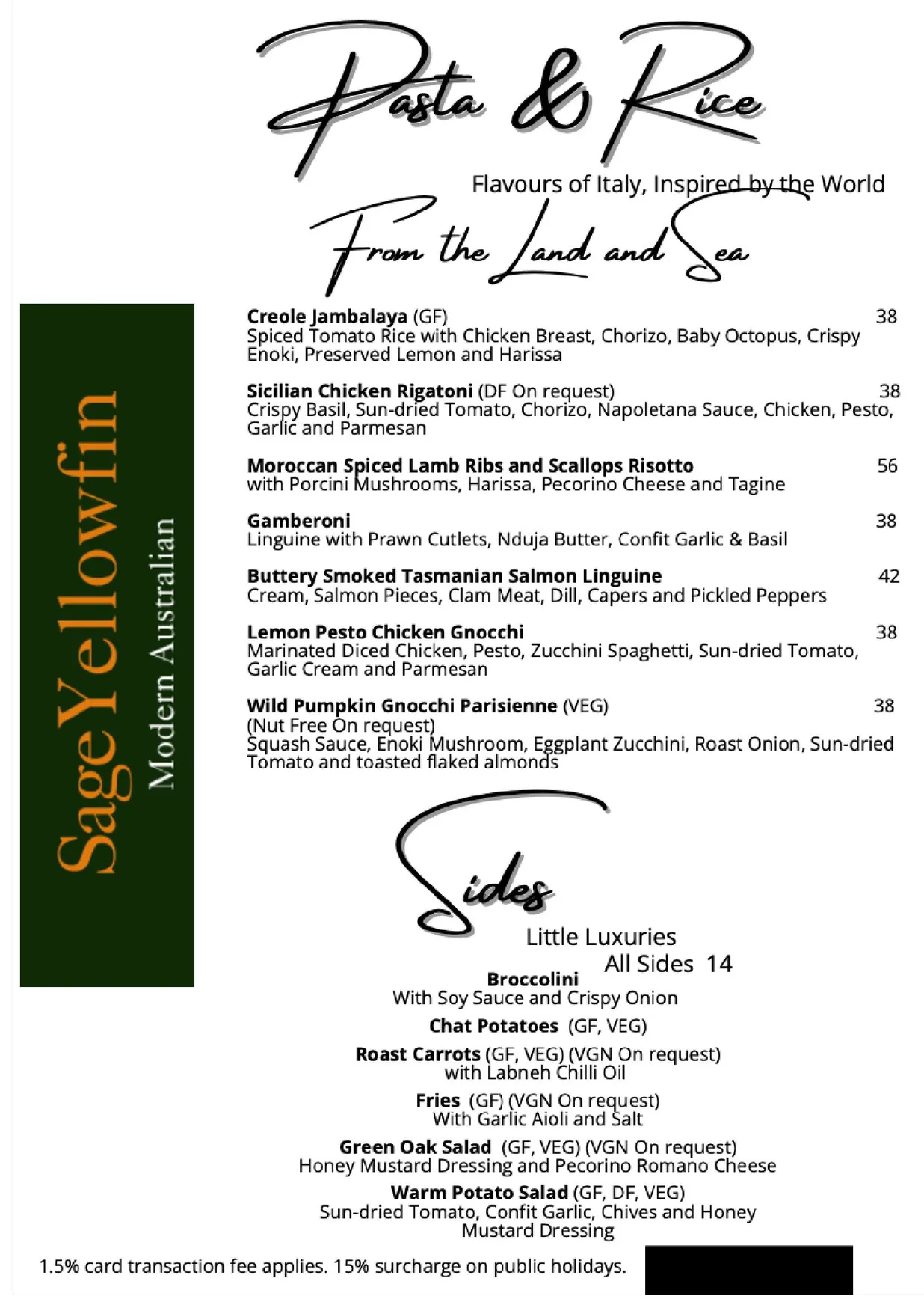 Sage Yellowfin menu, page 3