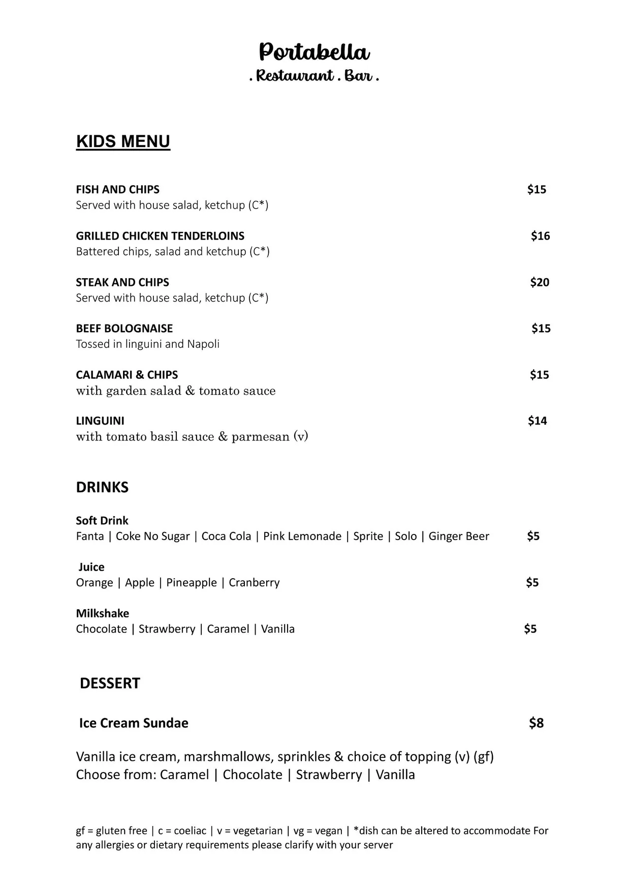 Portabella menu, page 5