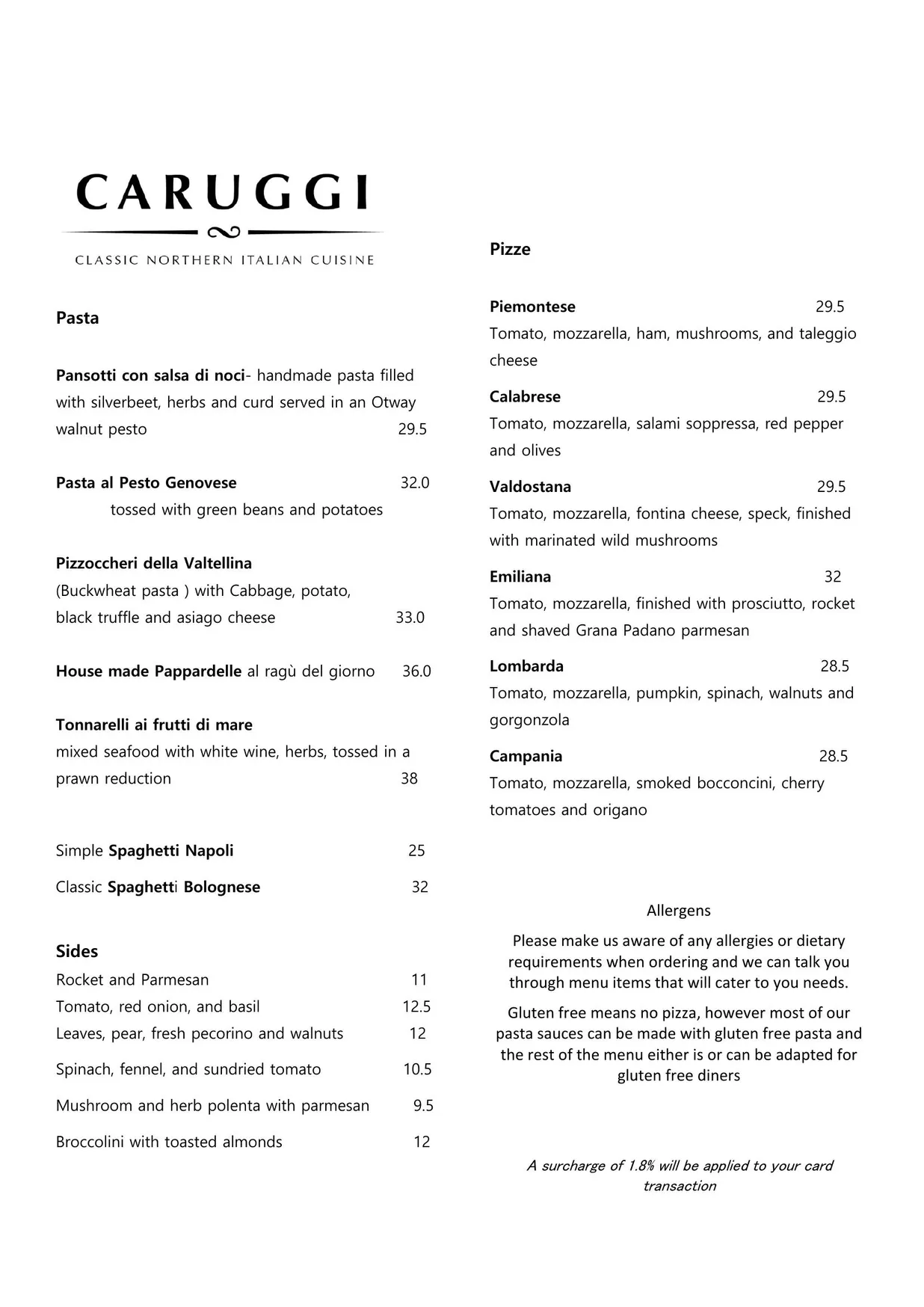 Caruggi menu, page 2