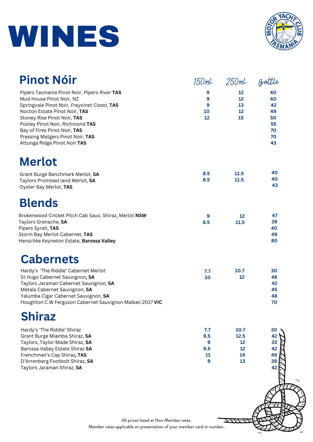 Reflections @ Motor Yacht Club of Tasmania menu, page 6