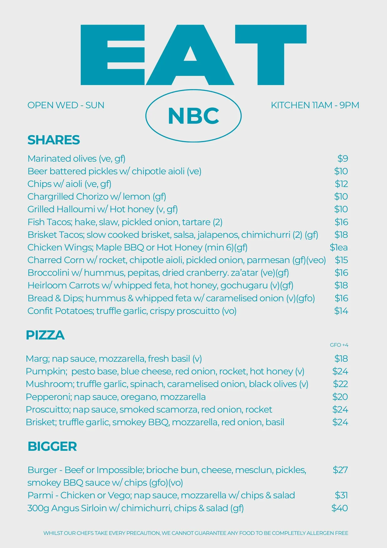 NBC menu, page 1