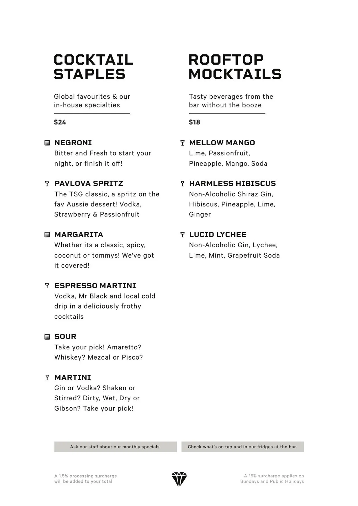 The Stolen Gem Rooftop Bar menu, page 2
