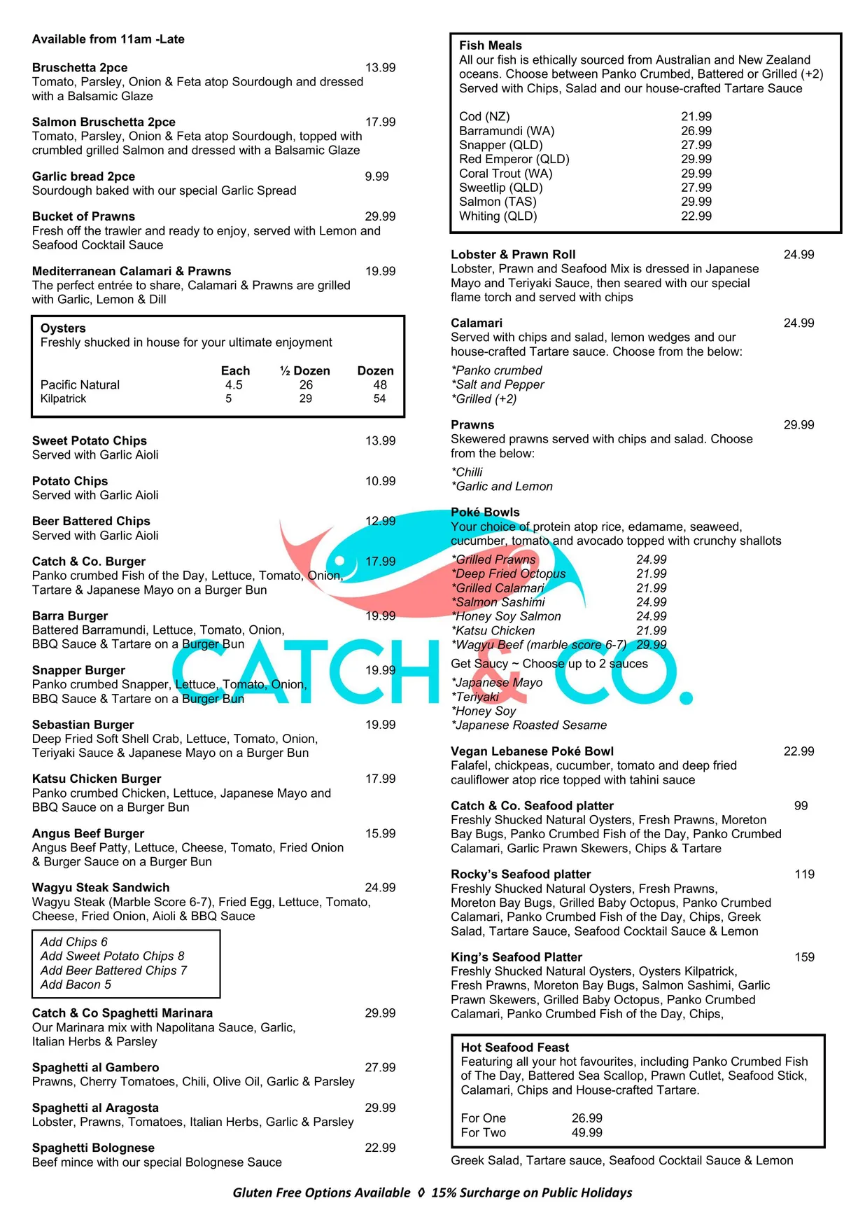 Catch & Co menu, page 1