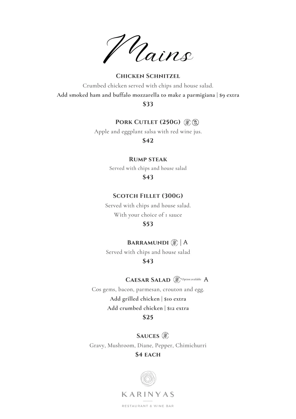 Karinyas Restaurant & Wine Bar menu, page 11