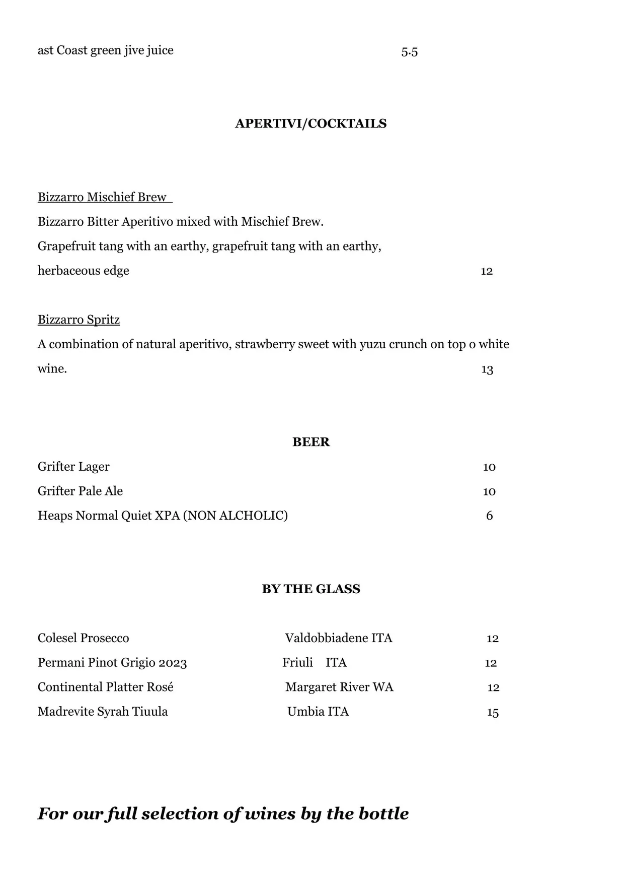 Young Barons menu, page 4